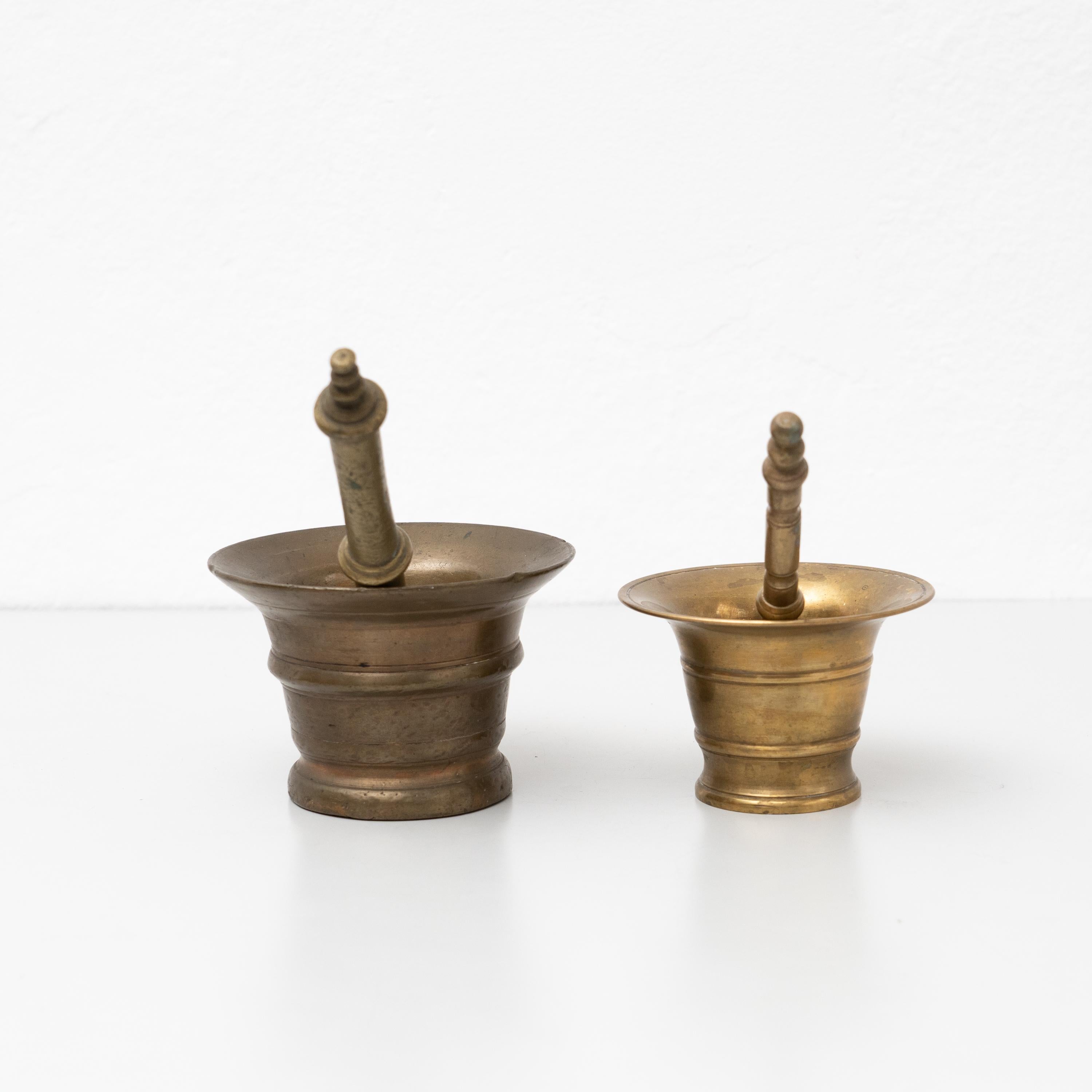 Mid-20th Century Traditional Spanish Set of Two Vintage Metal Mortar, circa 1950 For Sale