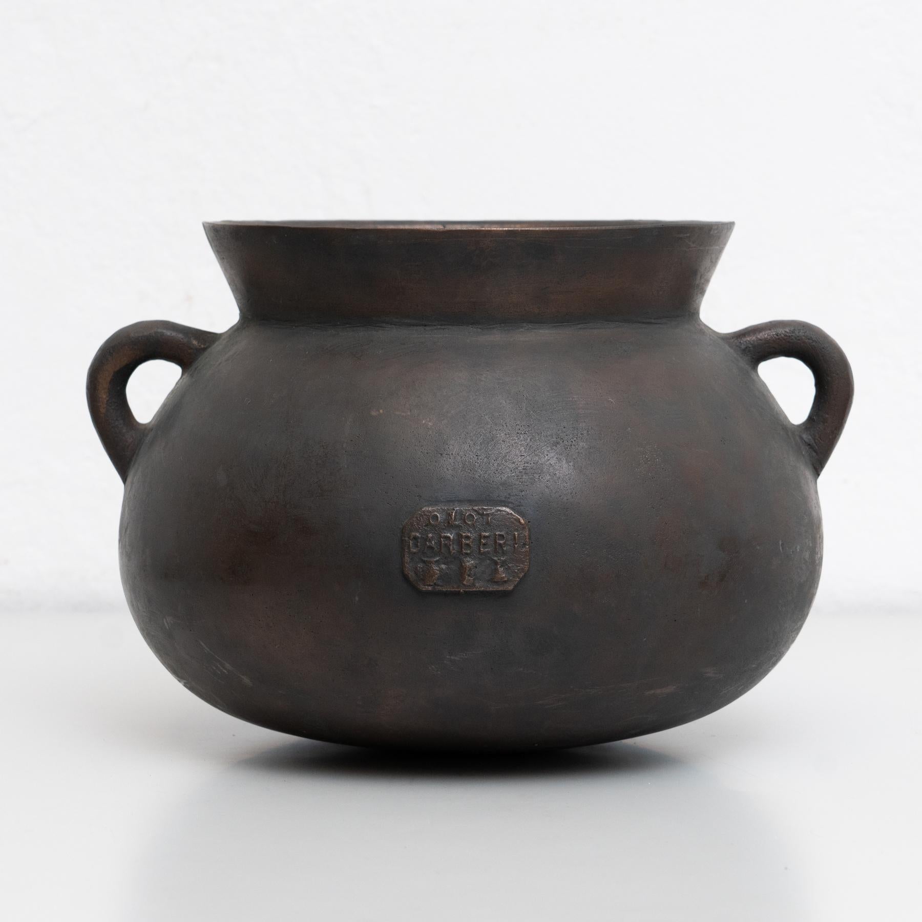 Traditioneller spanischer Vintage-Bronzetopf aus Bronze, um 1950 (Rustikal) im Angebot