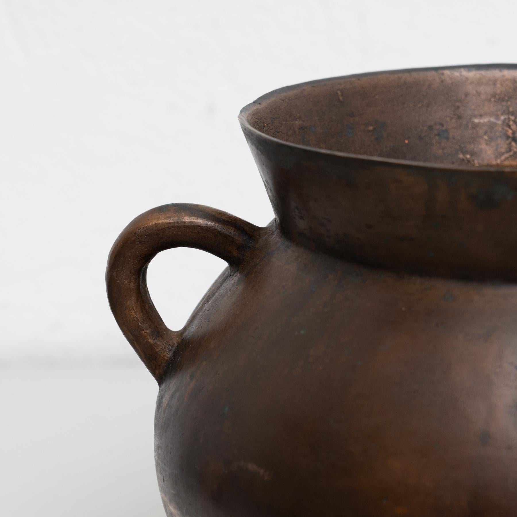 Rustic Traditional Spanish Vintage Bronze Pot, circa 1950 For Sale