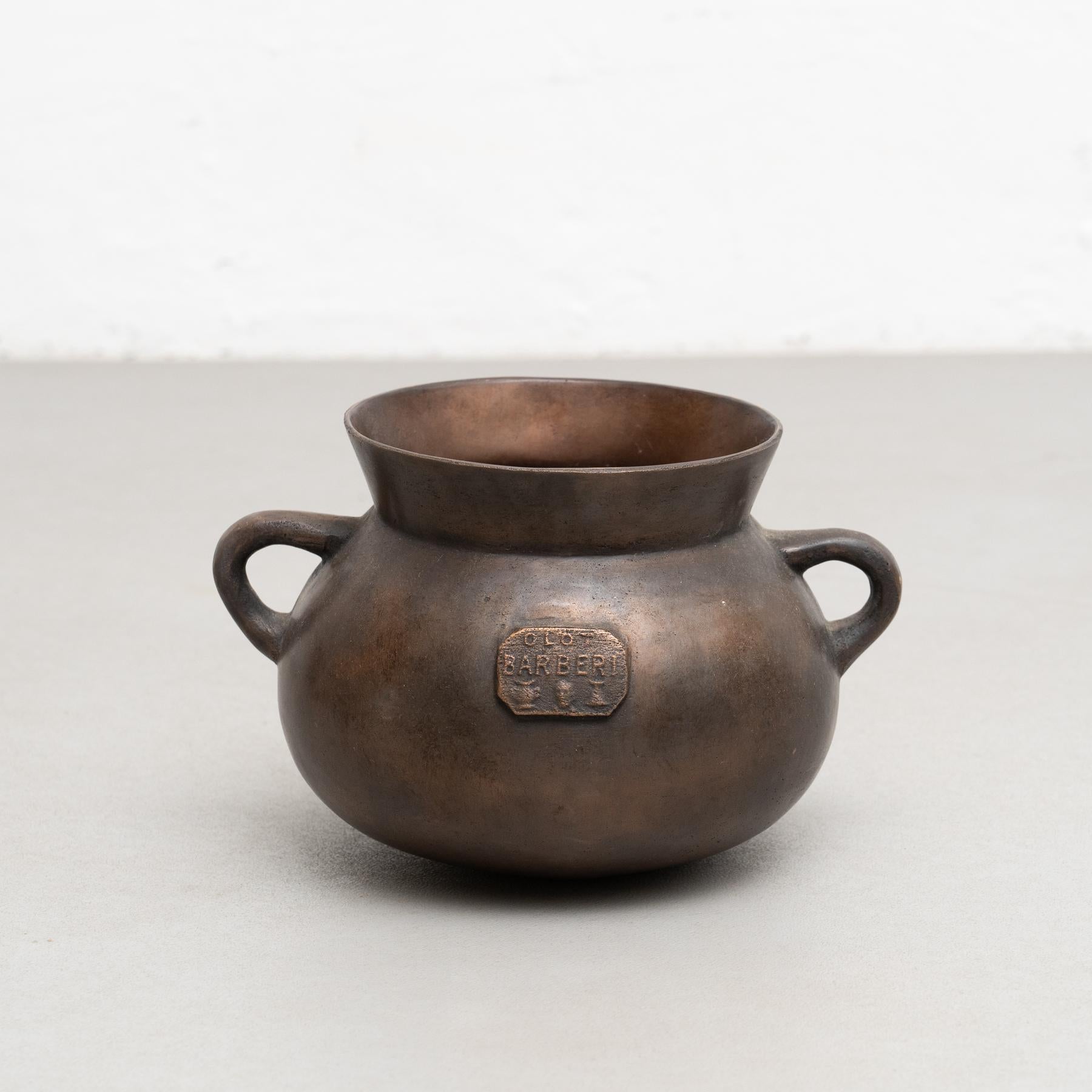 Rustic Traditional Spanish Vintage Bronze Pot, circa 1950