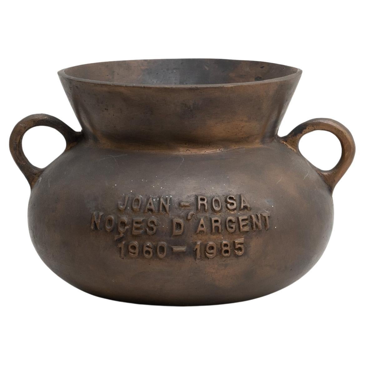 Pot traditionnel espagnol en bronze vintage, circa 1985