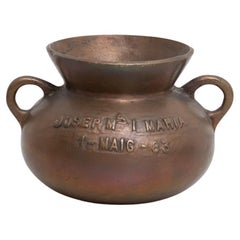 Pot traditionnel espagnol en bronze vintage, signé et daté, vers 1980