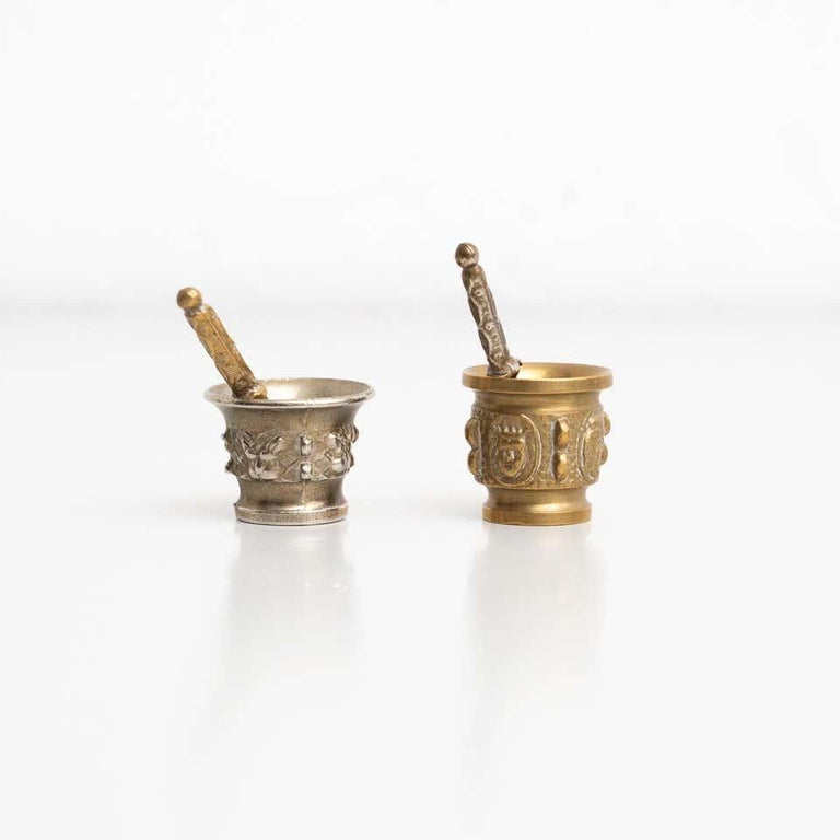 Traditional Spanish Vintage Metal Mortar and Pestle, circa 1950 For