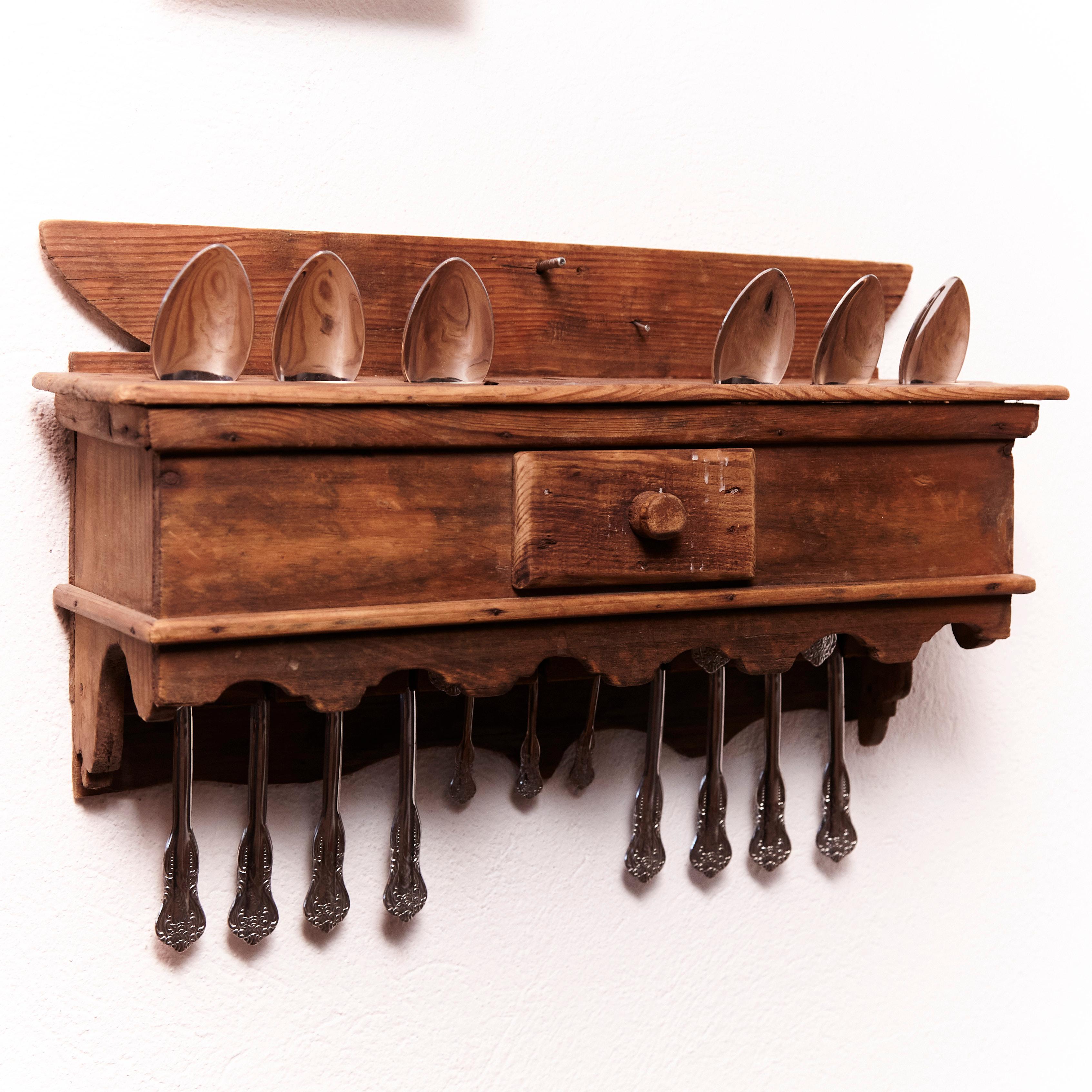 Mid-20th Century Traditional Spanish Wood Cutlery Holder, circa 1930 For Sale