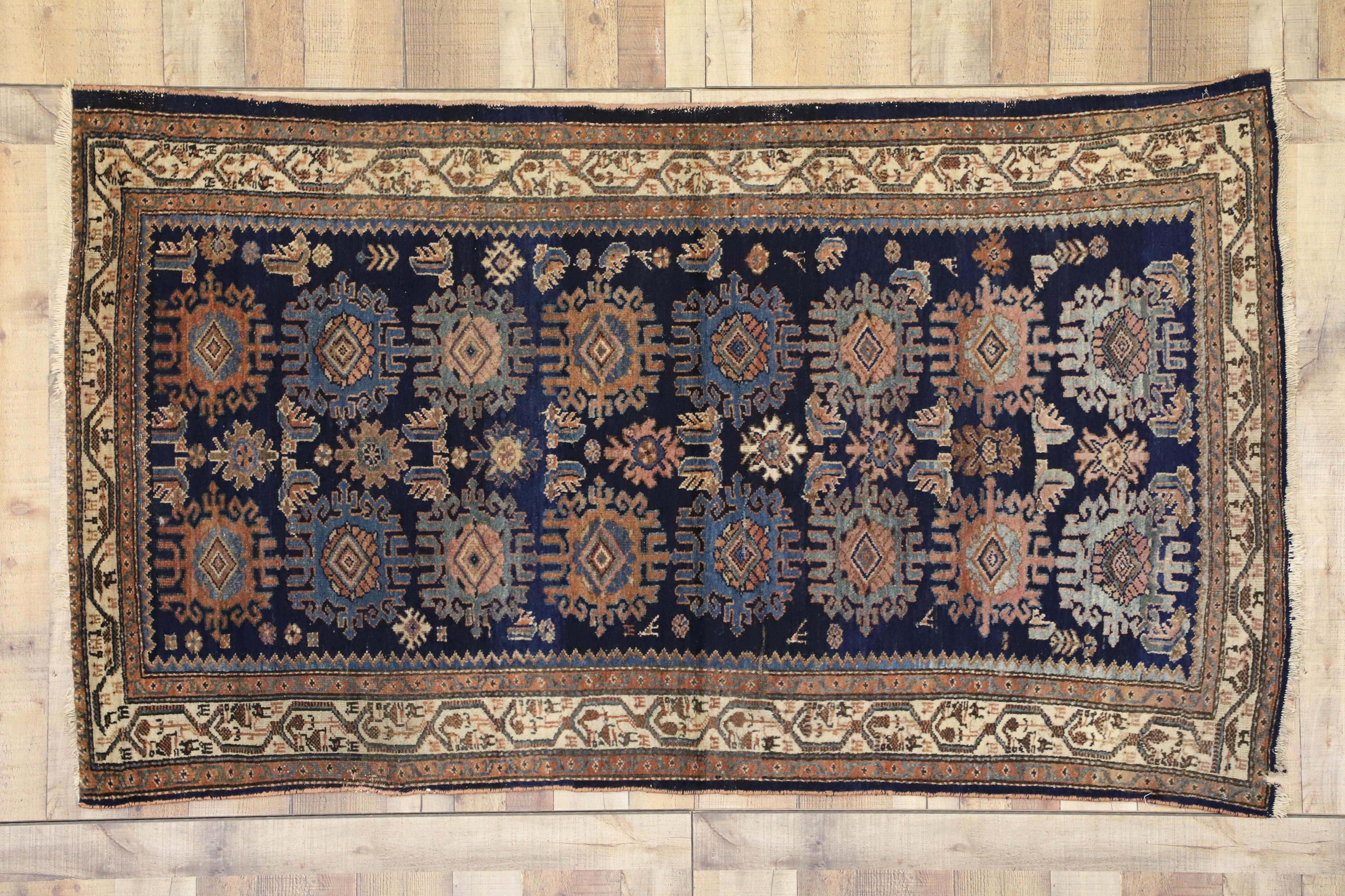 Hand-Knotted Traditional Style Antique Persian Malayer Rug with Large-Scale Geometric Print For Sale