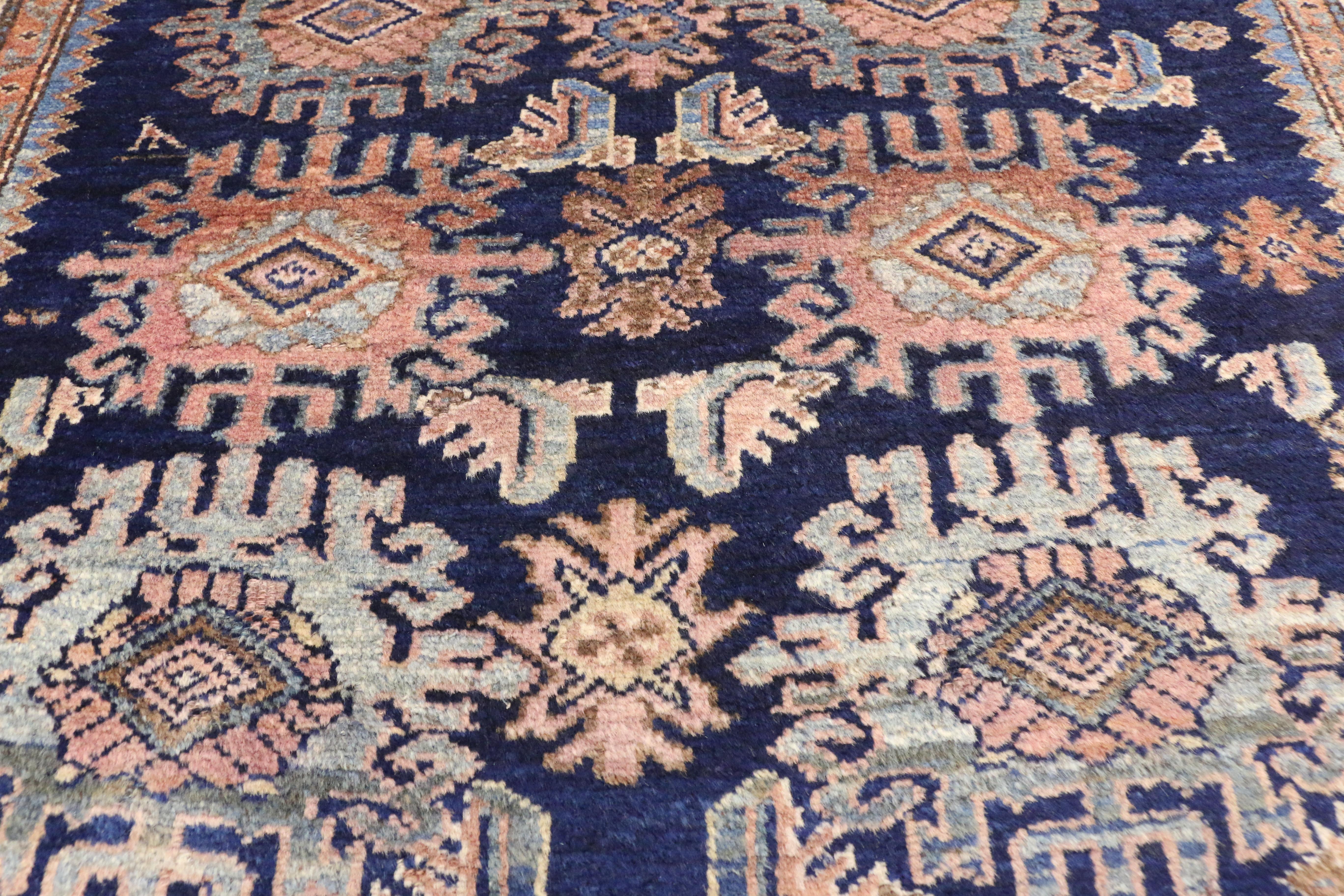 Traditional Style Antique Persian Malayer Rug with Large-Scale Geometric Print In Good Condition For Sale In Dallas, TX