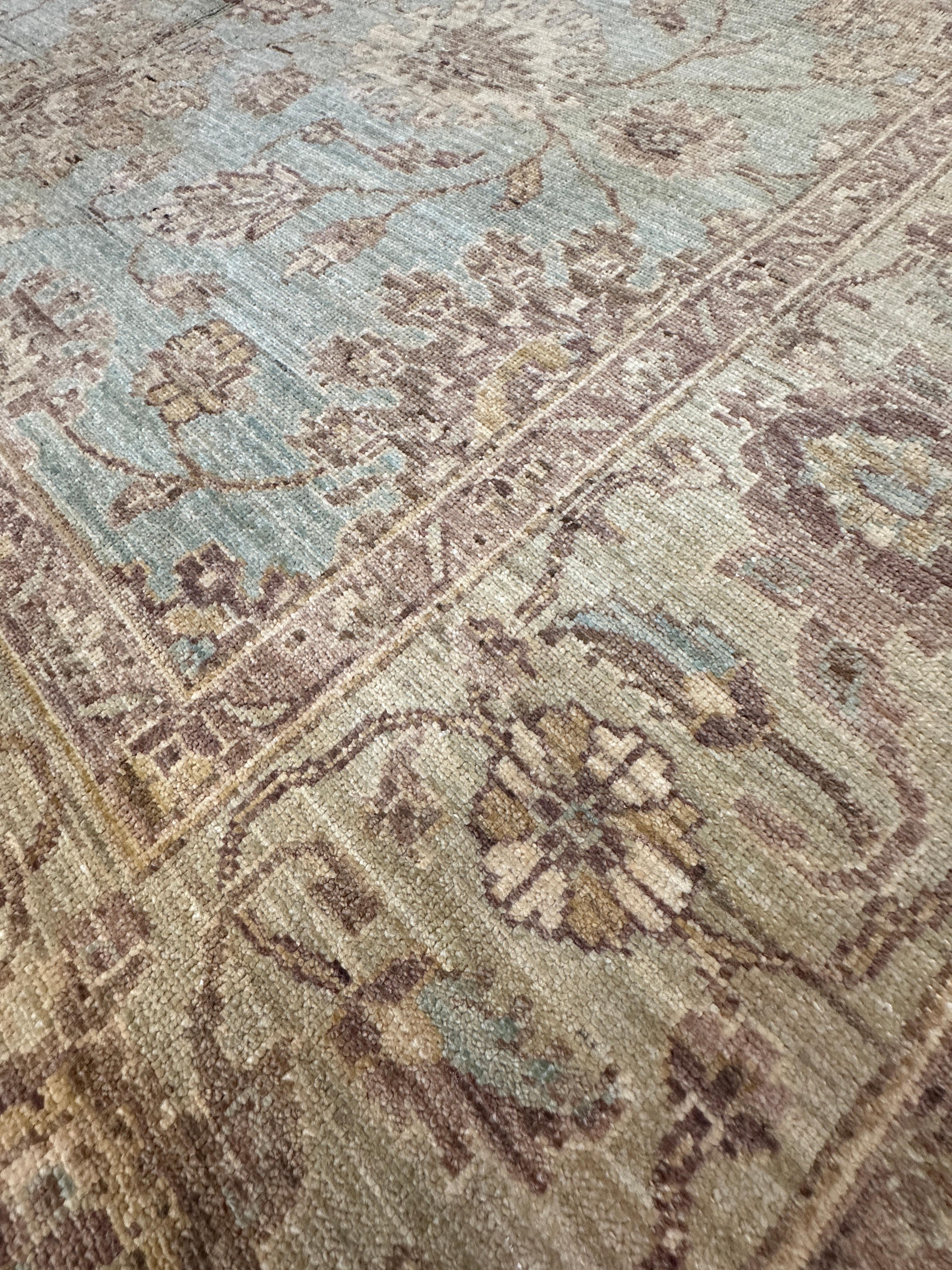 Pakistani Traditional Style Area Rug in Green and Gold with a Floral Pattern 6x9 For Sale