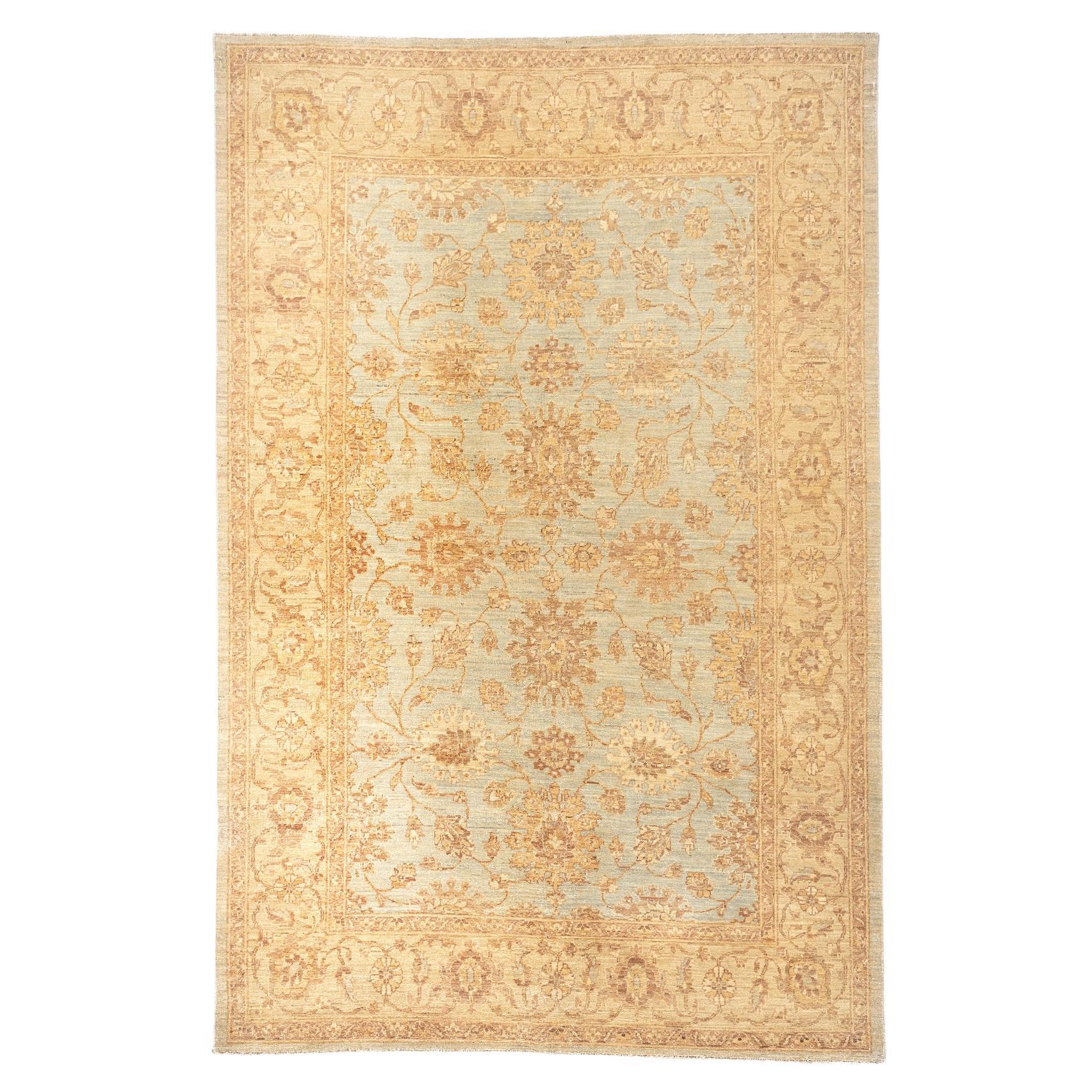 Traditional Style Area Rug in Green and Gold with a Floral Pattern 6x9 For Sale