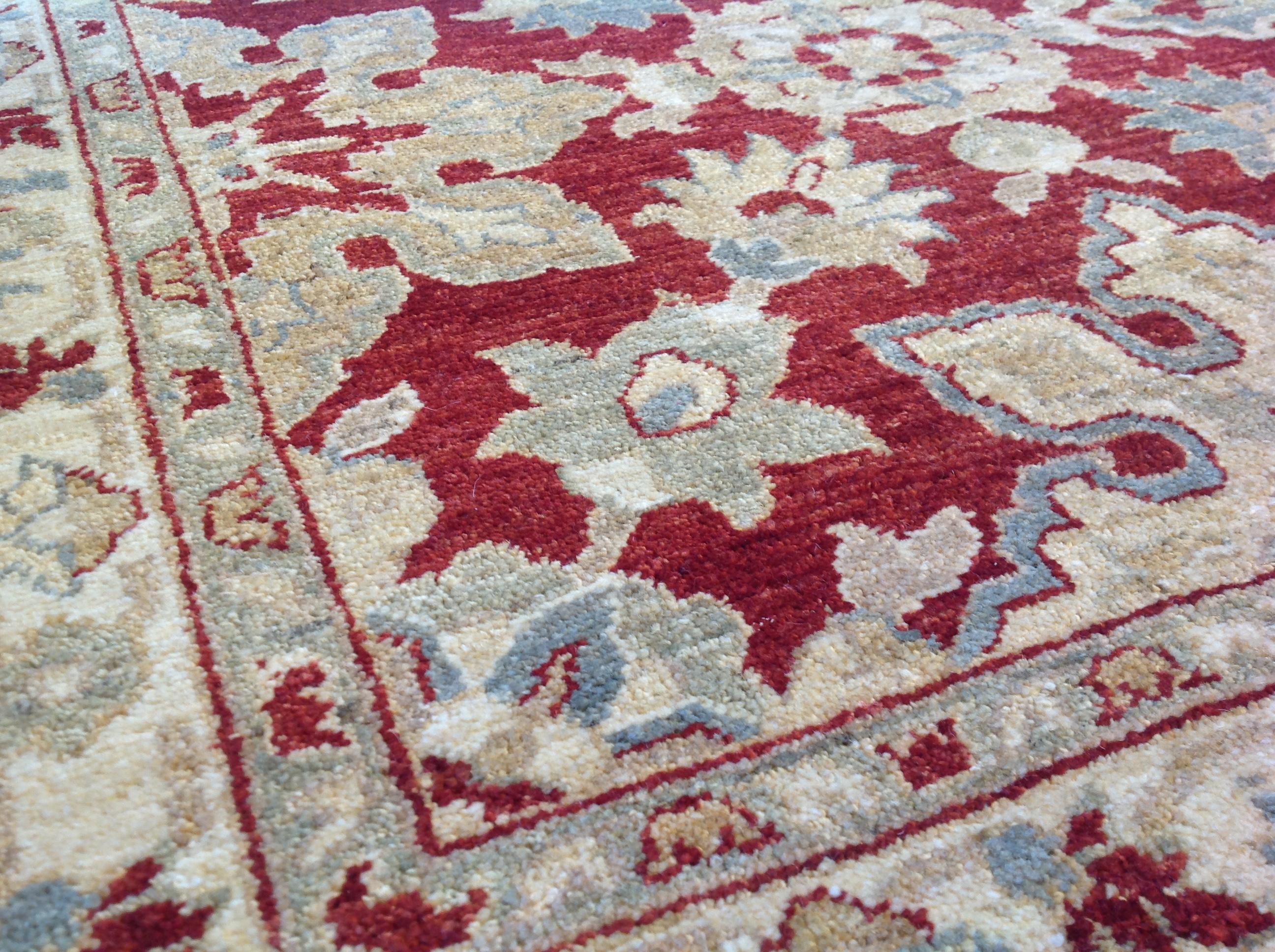 Contemporary Traditional Style Area Rug with Red and Blue For Sale