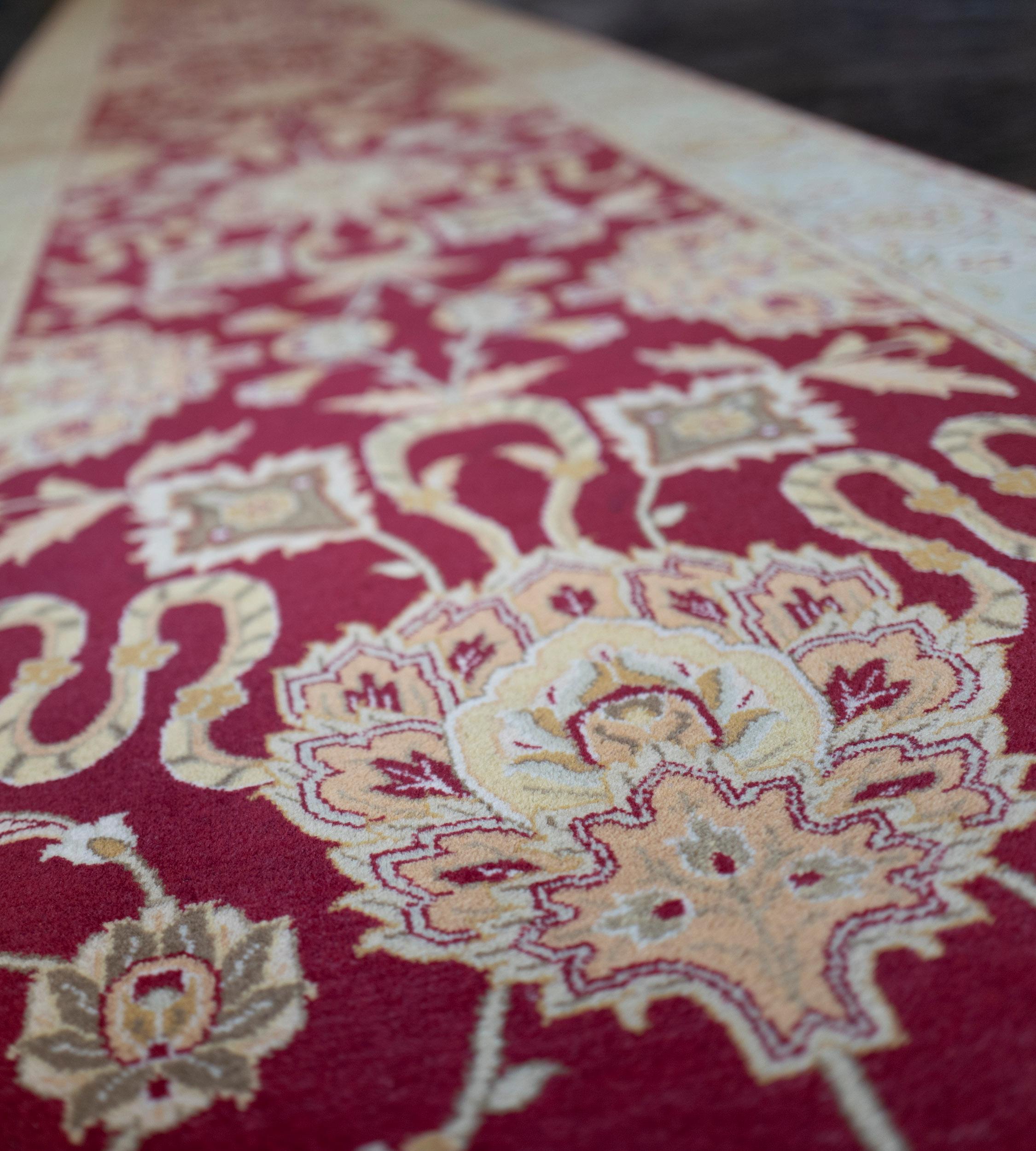 Hand-Knotted Contemporary Handwoven Revival Agra-Inspired Runner For Sale