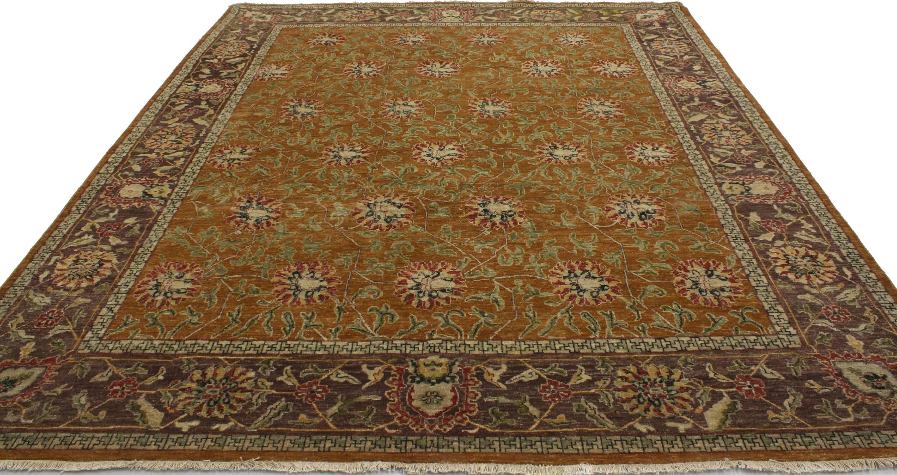 30290 New Contemporary Indian Area Rug with Rustic Arts and Crafts Style. The architectural elements of naturalistic forms combined with Arts and Crafts style, this hand-knotted wool contemporary Indian area rug draws inspiration from William