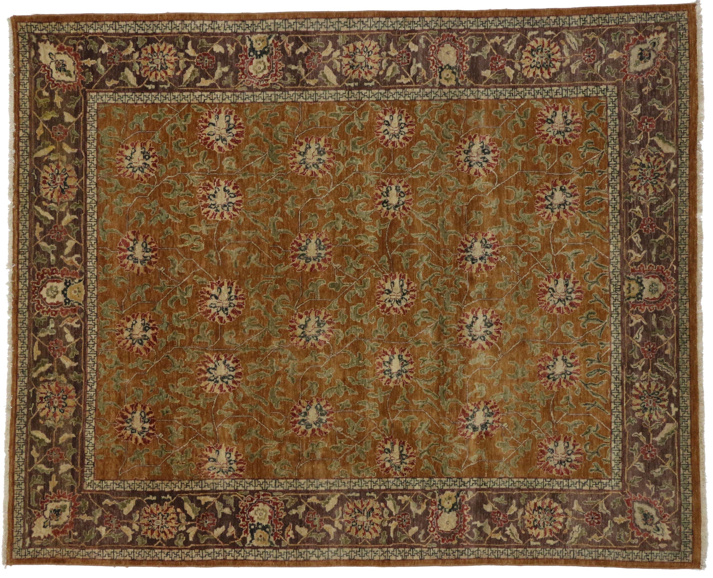 Hand-Knotted New Contemporary Indian Area Rug with Rustic Arts and Crafts Style