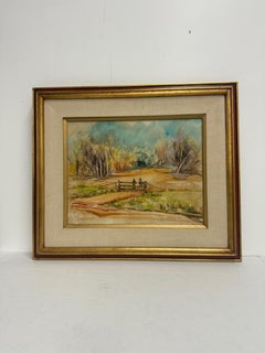Estilo Tradicional Vintage Enmarcado Firmado Paisaje Abstracto Mediados Siglo