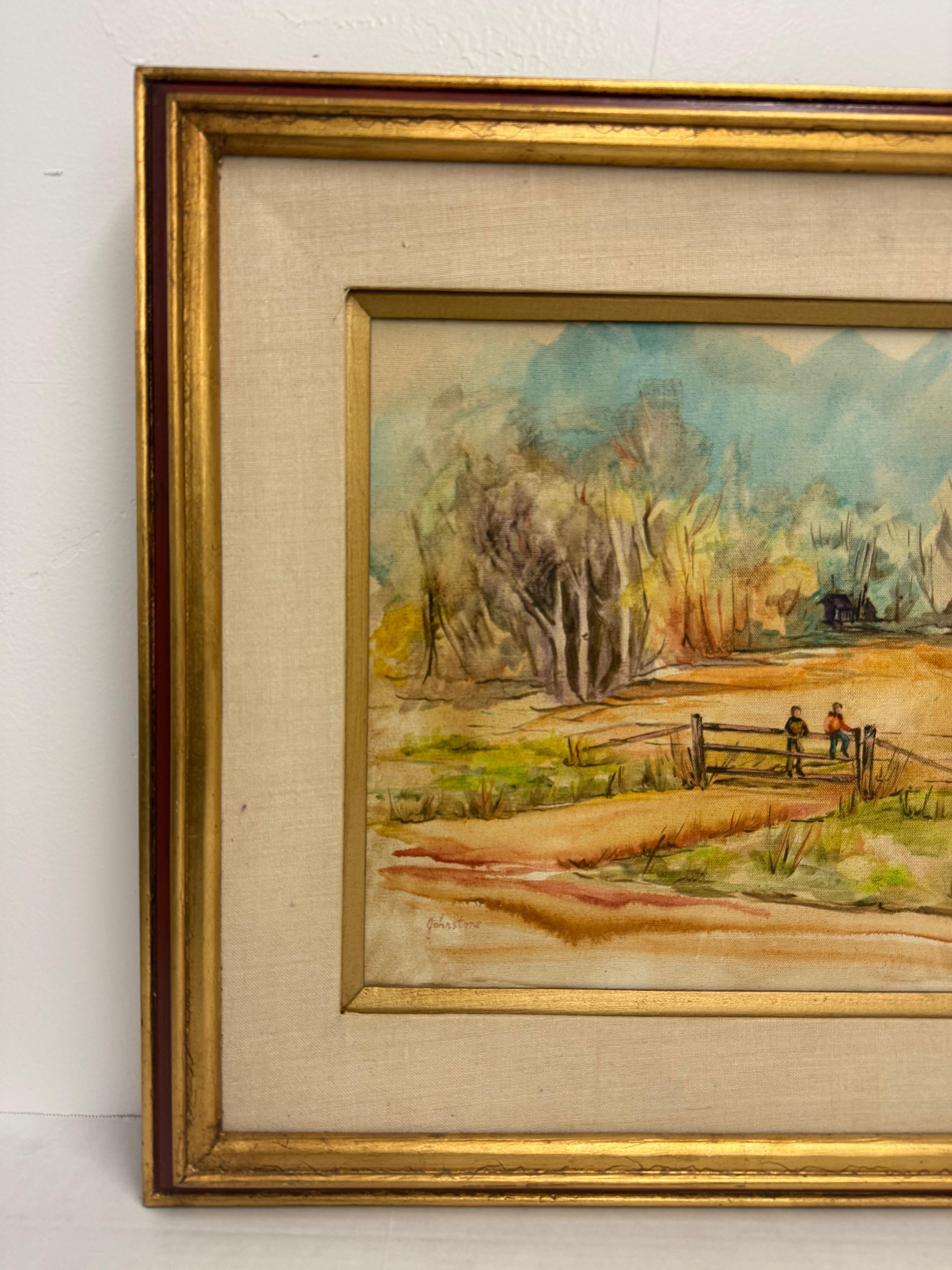 Mid-Century Modern Traditional Style Vintage Framed Signed Scenic Abstract Mid CenturynPainting For Sale