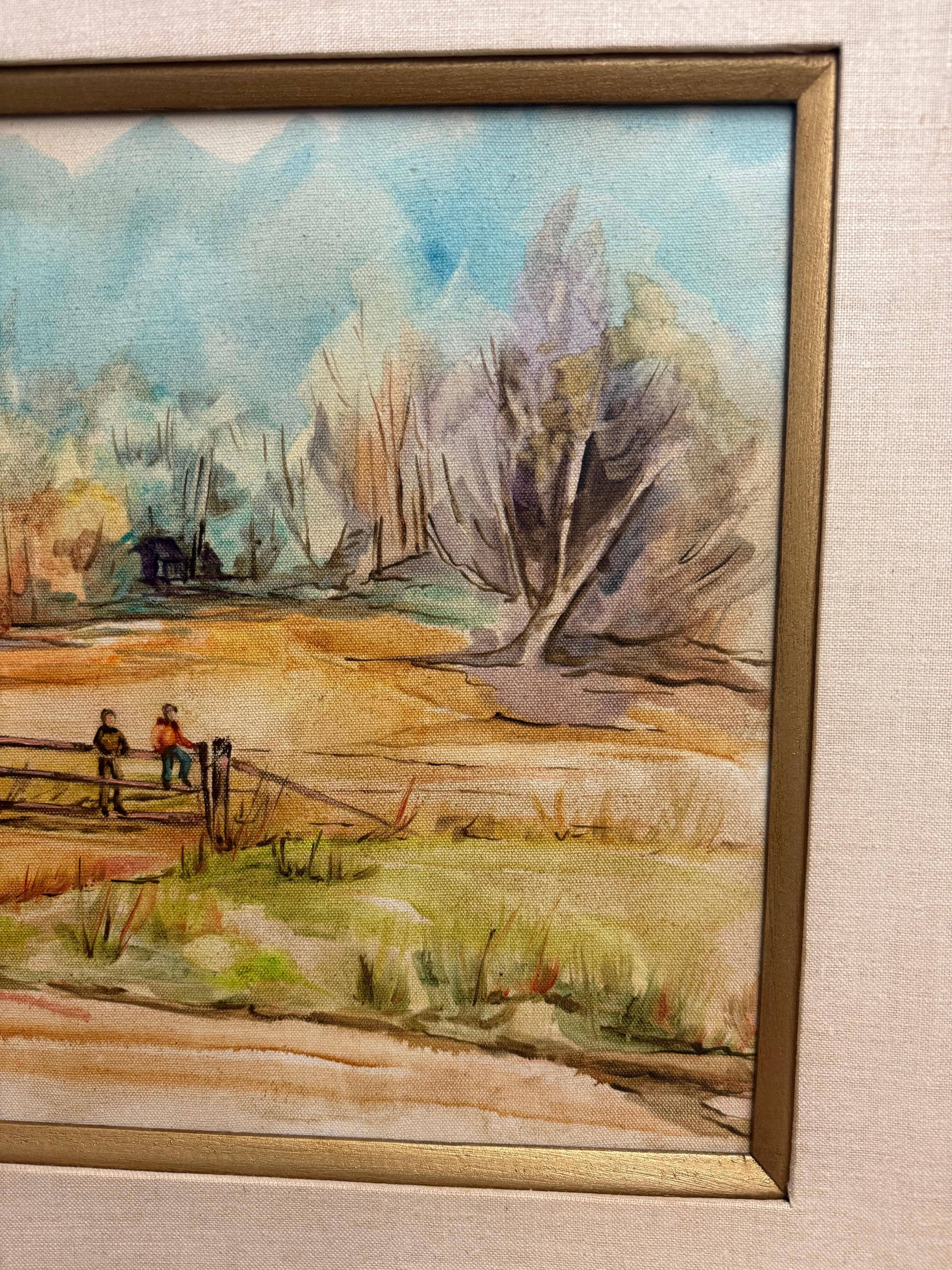 Traditional Style Vintage Framed Signed Scenic Abstract Mid CenturynPainting For Sale 1