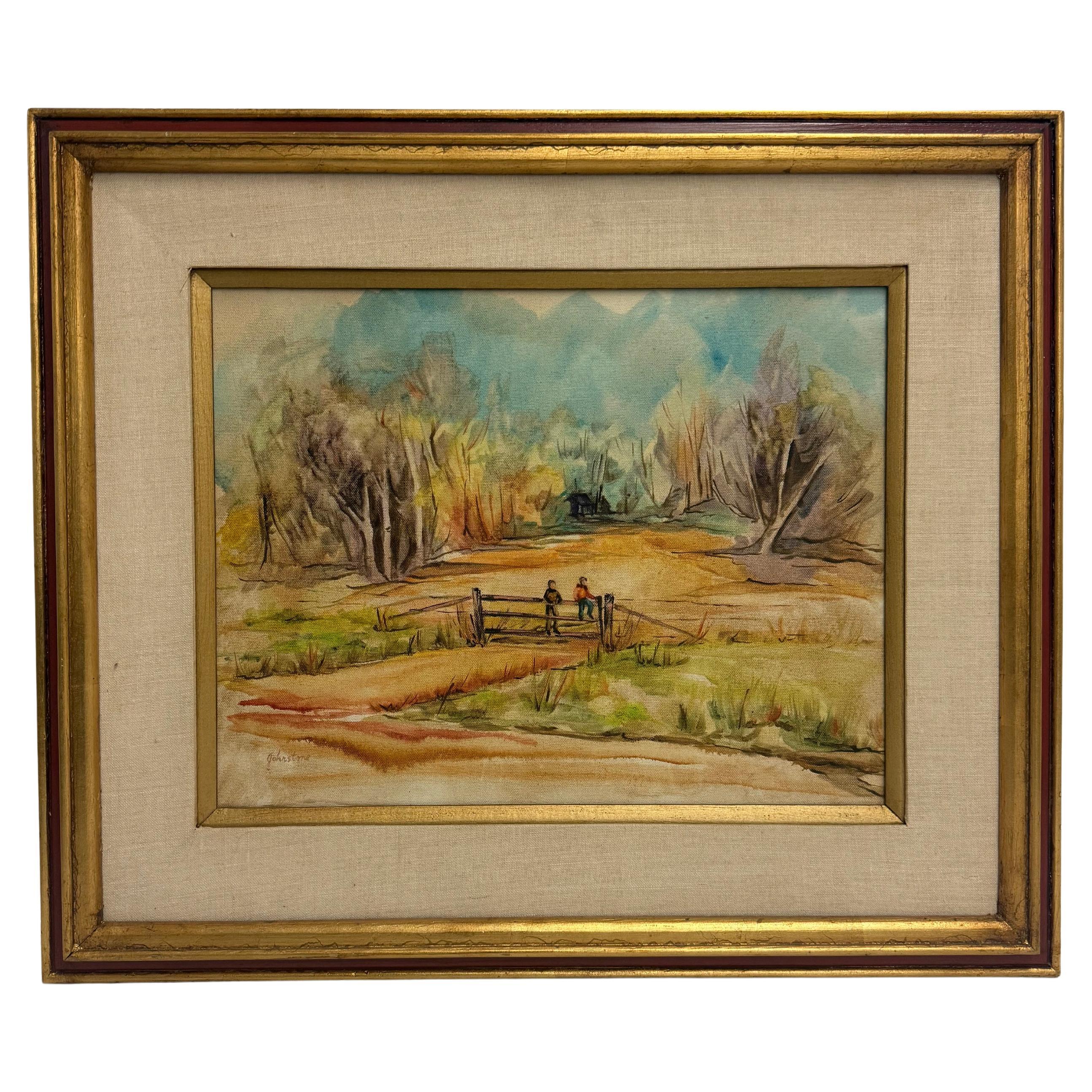Style traditionnel Vintage Encadré Signé Scenic Abstract Mid CenturynPainting