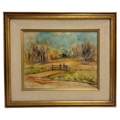 Traditionelle Stil Vintage gerahmt signiert Scenic Abstract Mid CenturynPainting