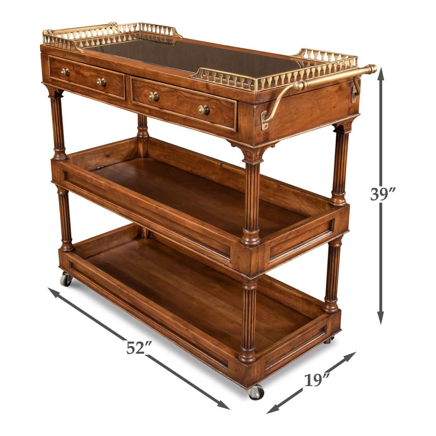 Traditional Style Walnut Rolling Bar Cart In New Condition For Sale In Westwood, NJ