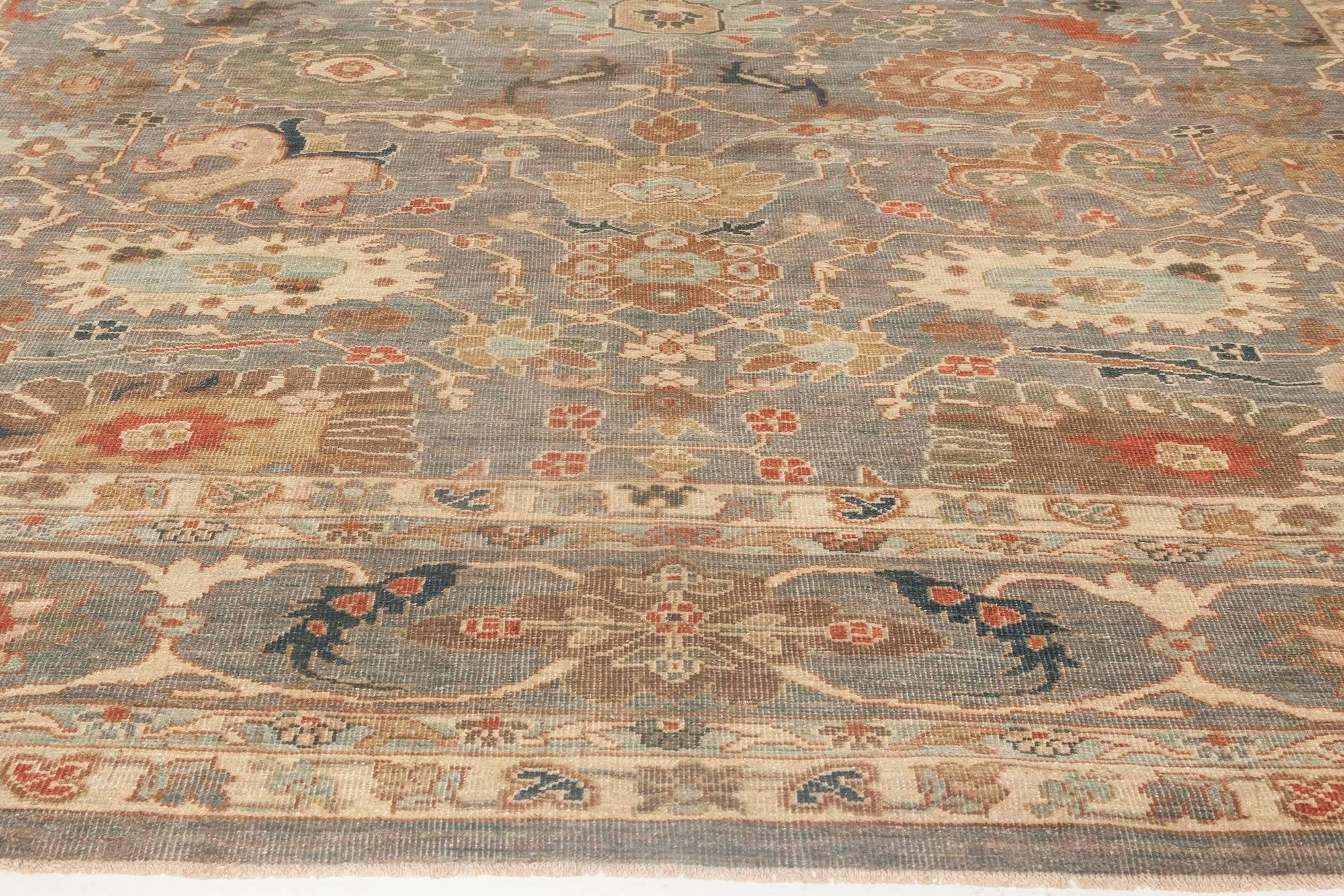 Contemporary Traditional Sultanabad Design Blue and Grey Rug by Doris Leslie Blau For Sale