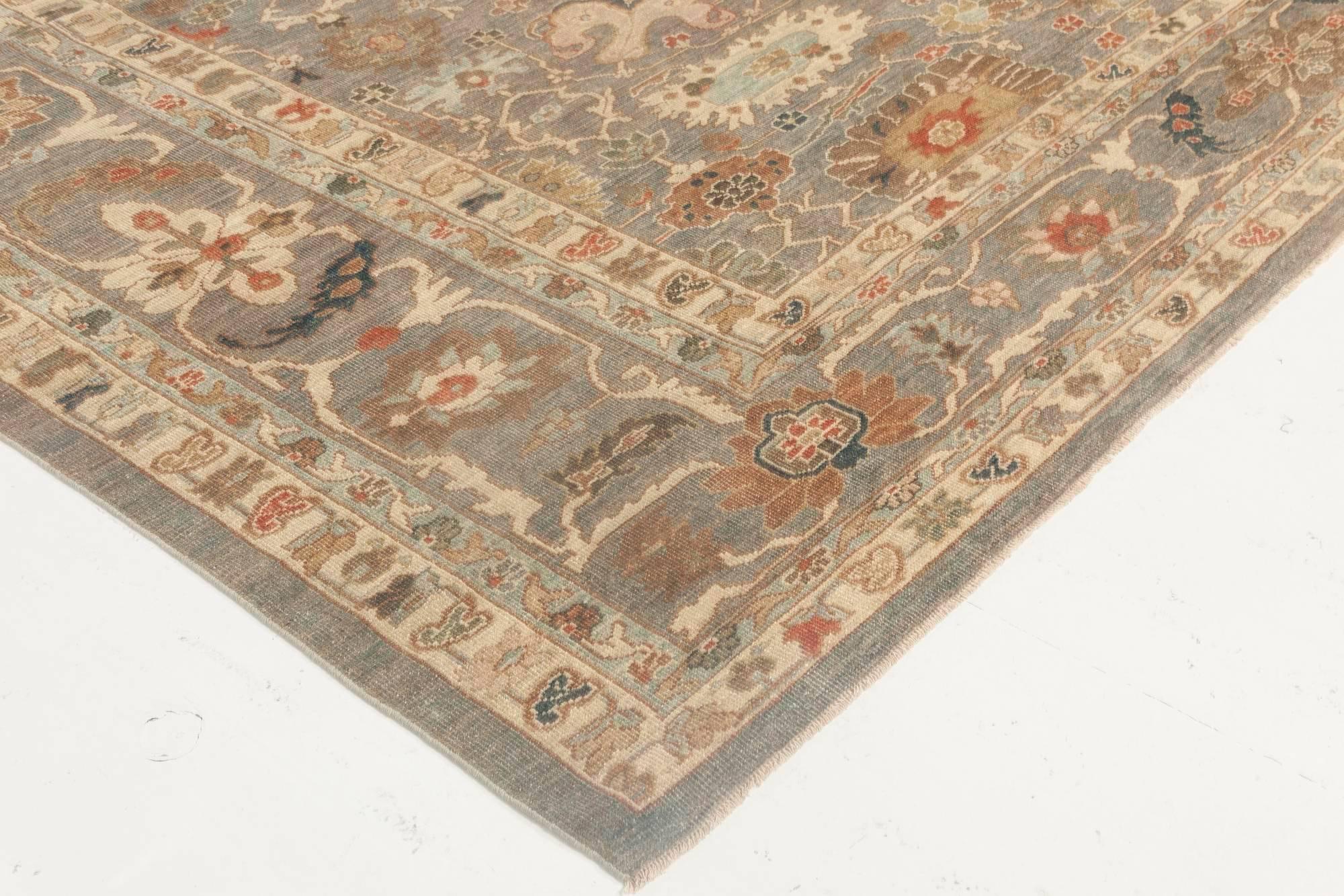 Wool Traditional Sultanabad Design Blue and Grey Rug by Doris Leslie Blau For Sale
