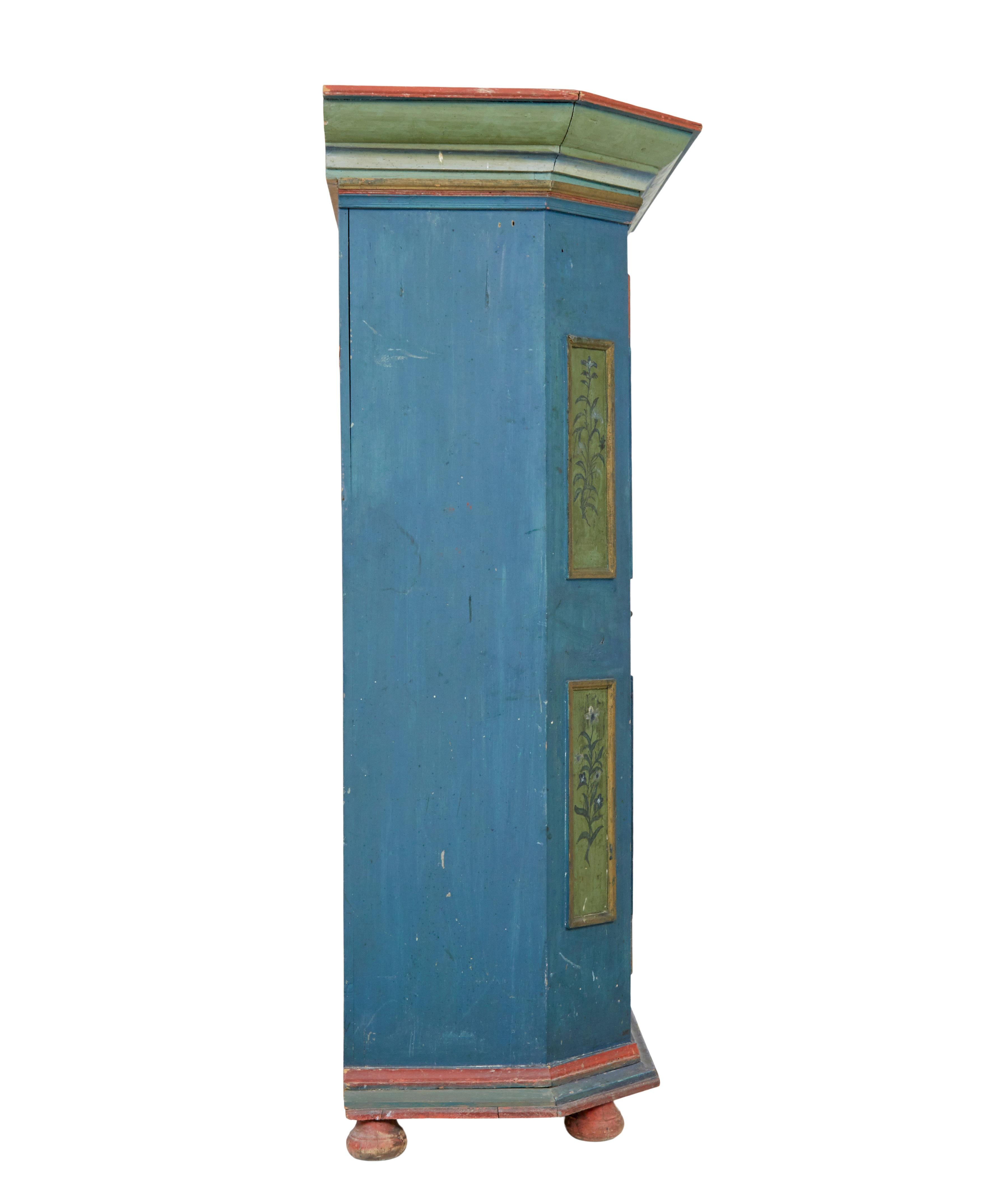 Folk Art Traditional Swedish Hand Painted 19th Century Painted Wardrobe