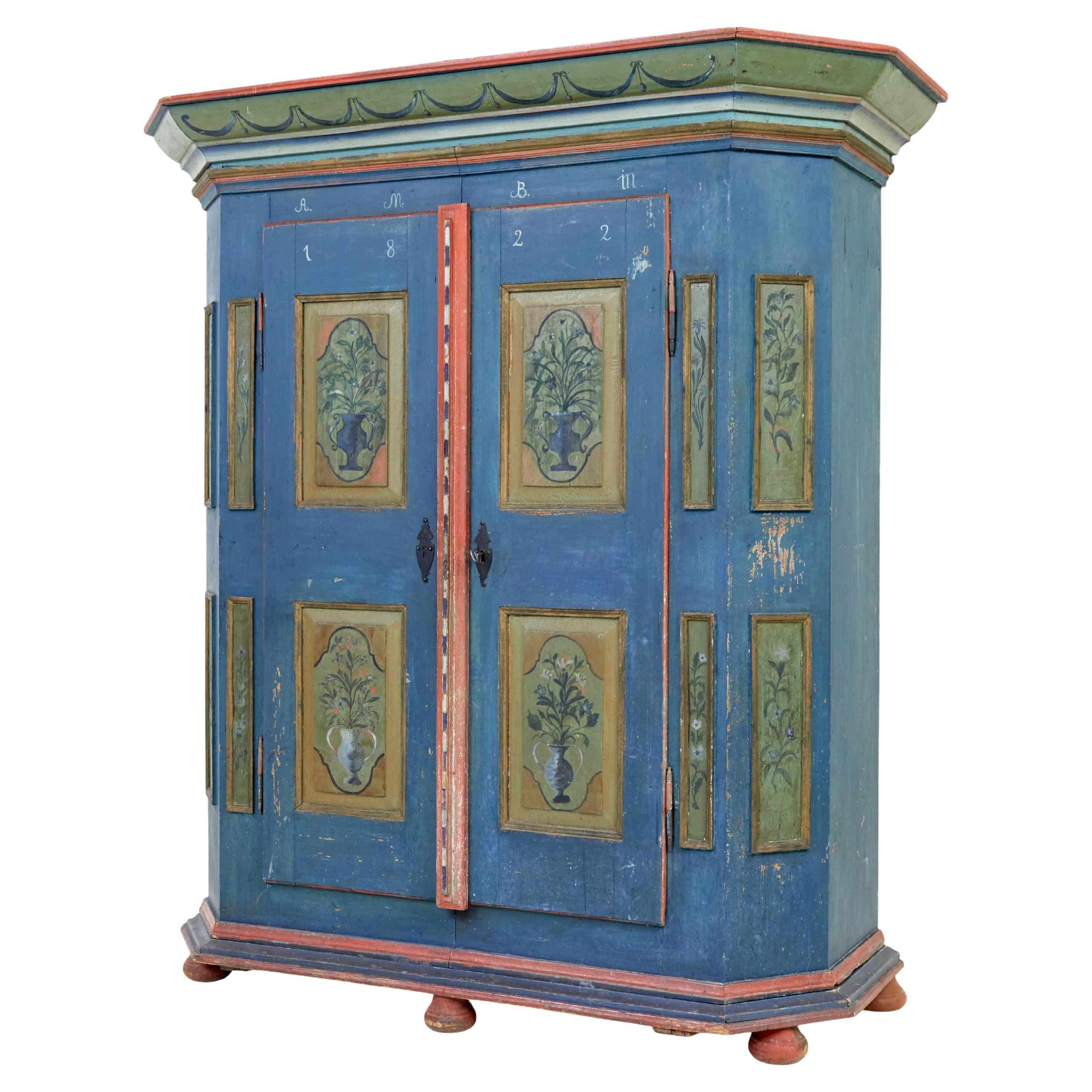Traditional Swedish Hand Painted 19th Century Painted Wardrobe