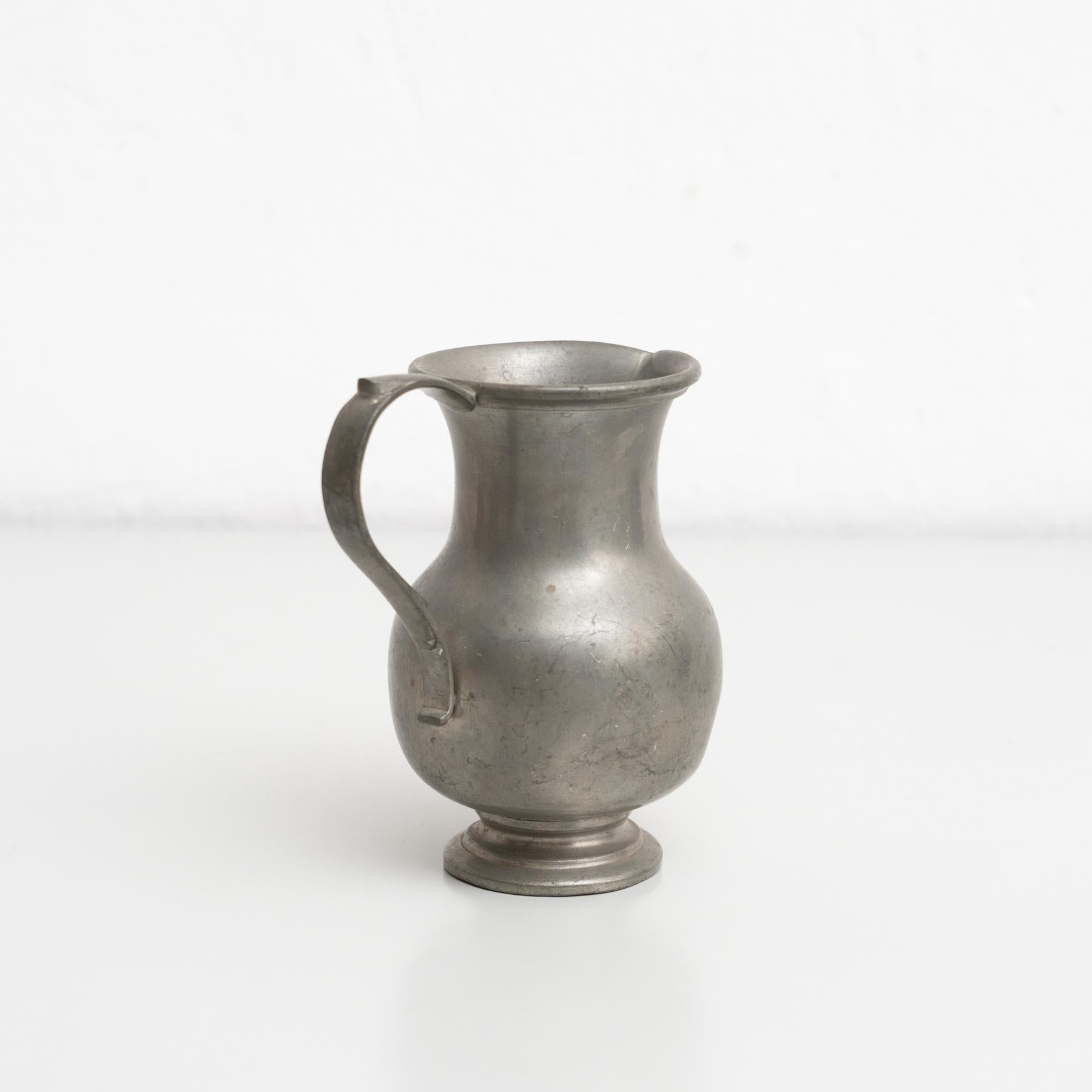 Rustic Traditional Swiss Vintage Metal Stamped Commemorative Jug, circa 1970 For Sale