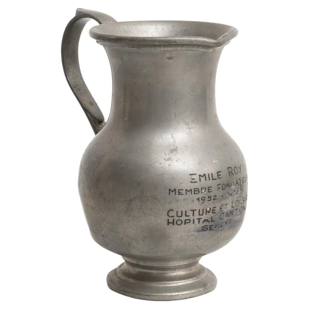 Traditional Swiss Vintage Metal Stamped Commemorative Jug, circa 1970 For Sale