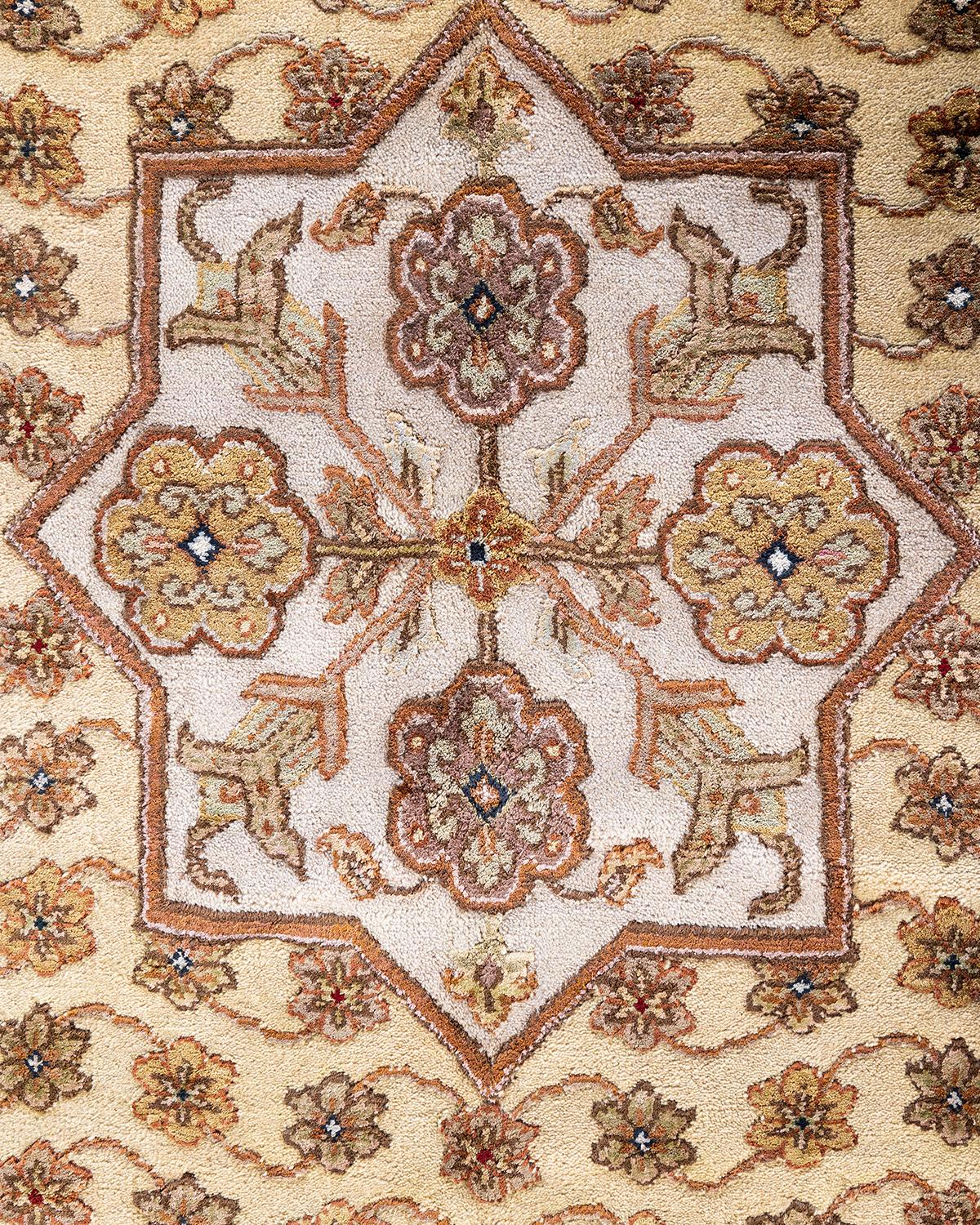 Indian Traditional Tabriz Hand Knotted Floral Wool Beige Area Rug 8' 1