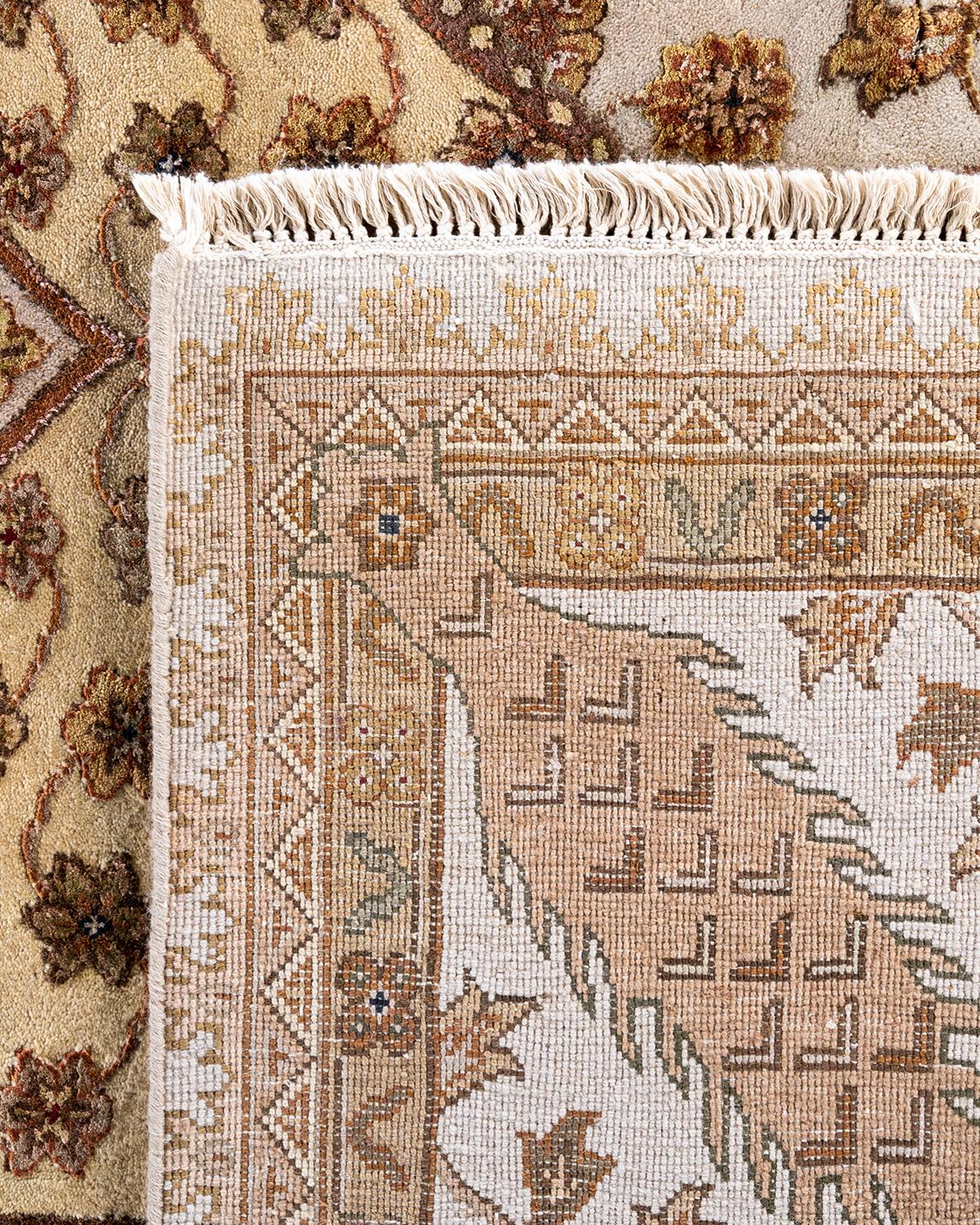 Traditional Tabriz Hand Knotted Floral Wool Beige Area Rug 8' 1