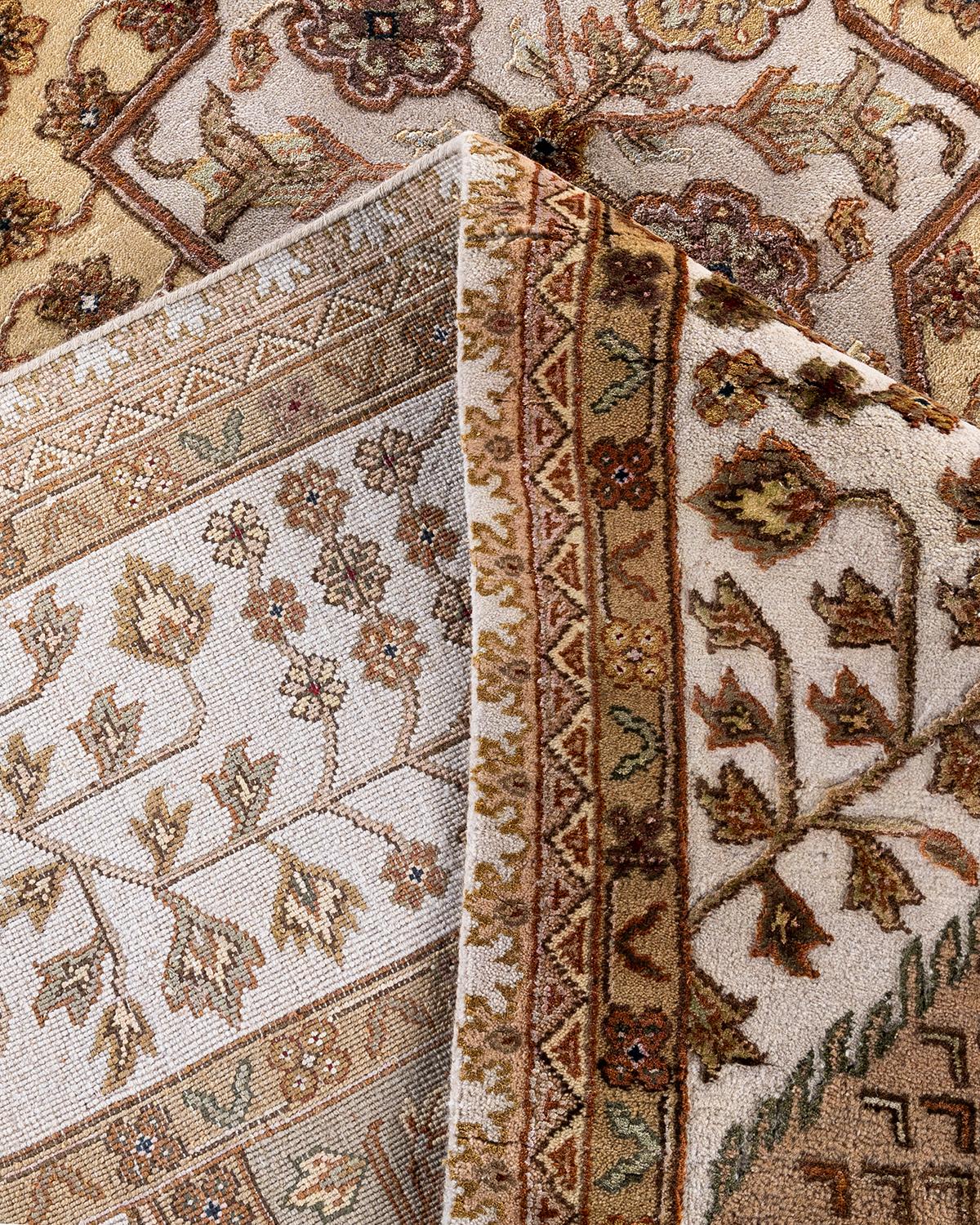 Contemporary Traditional Tabriz Hand Knotted Floral Wool Beige Area Rug 8' 1