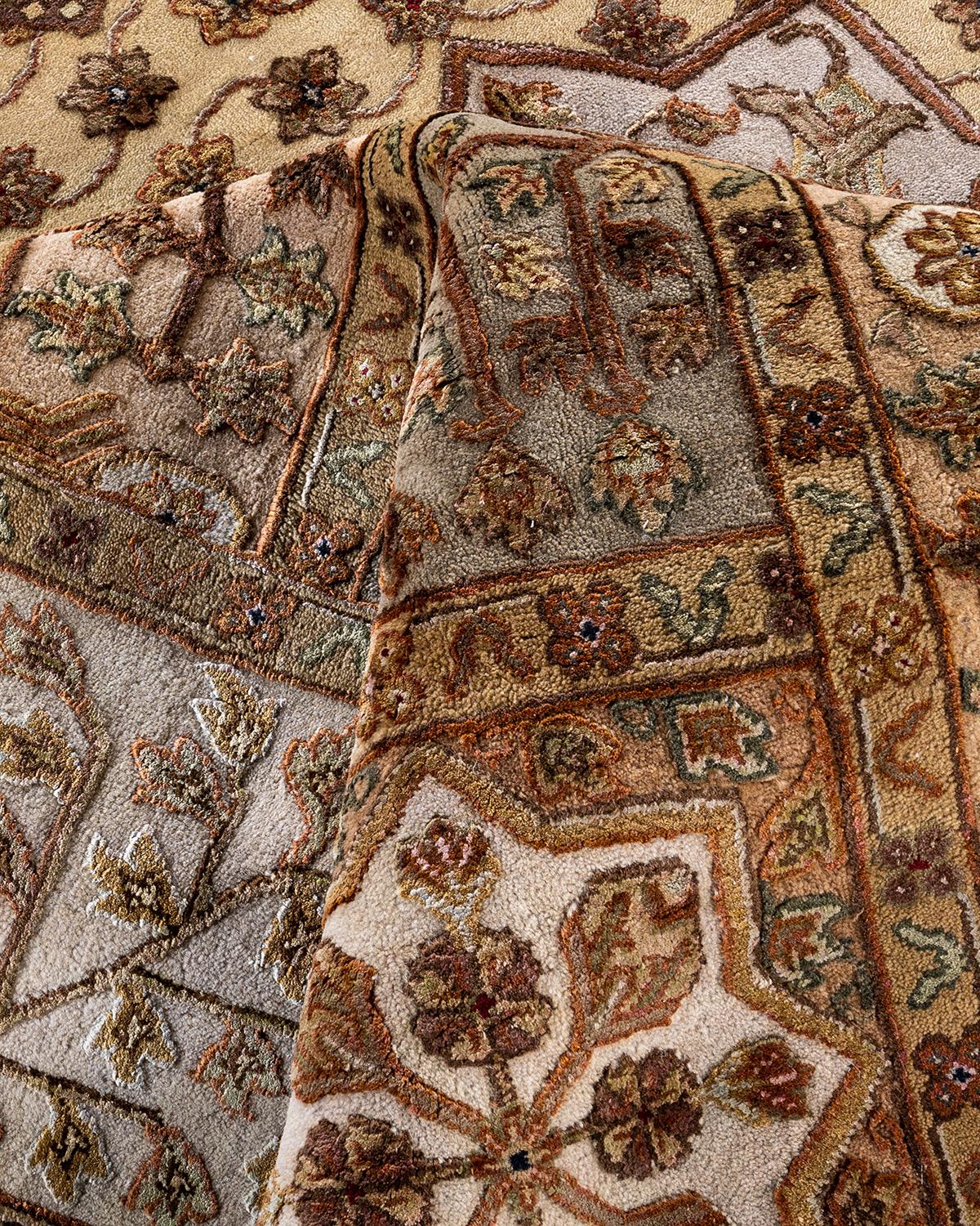 Traditional Tabriz Hand Knotted Floral Wool Beige Area Rug 8' 1