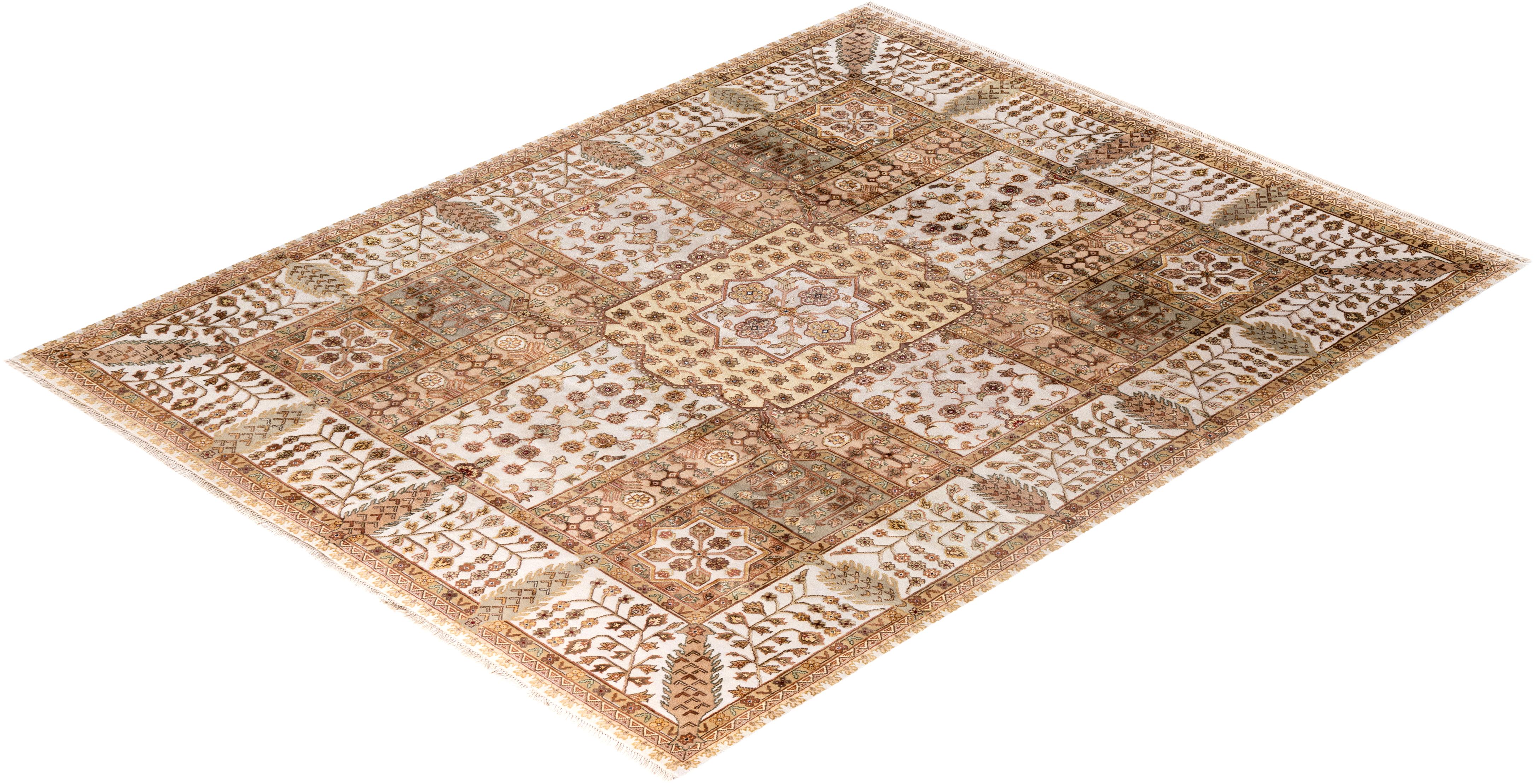 Traditional Tabriz Hand Knotted Floral Wool Beige Area Rug 8' 1