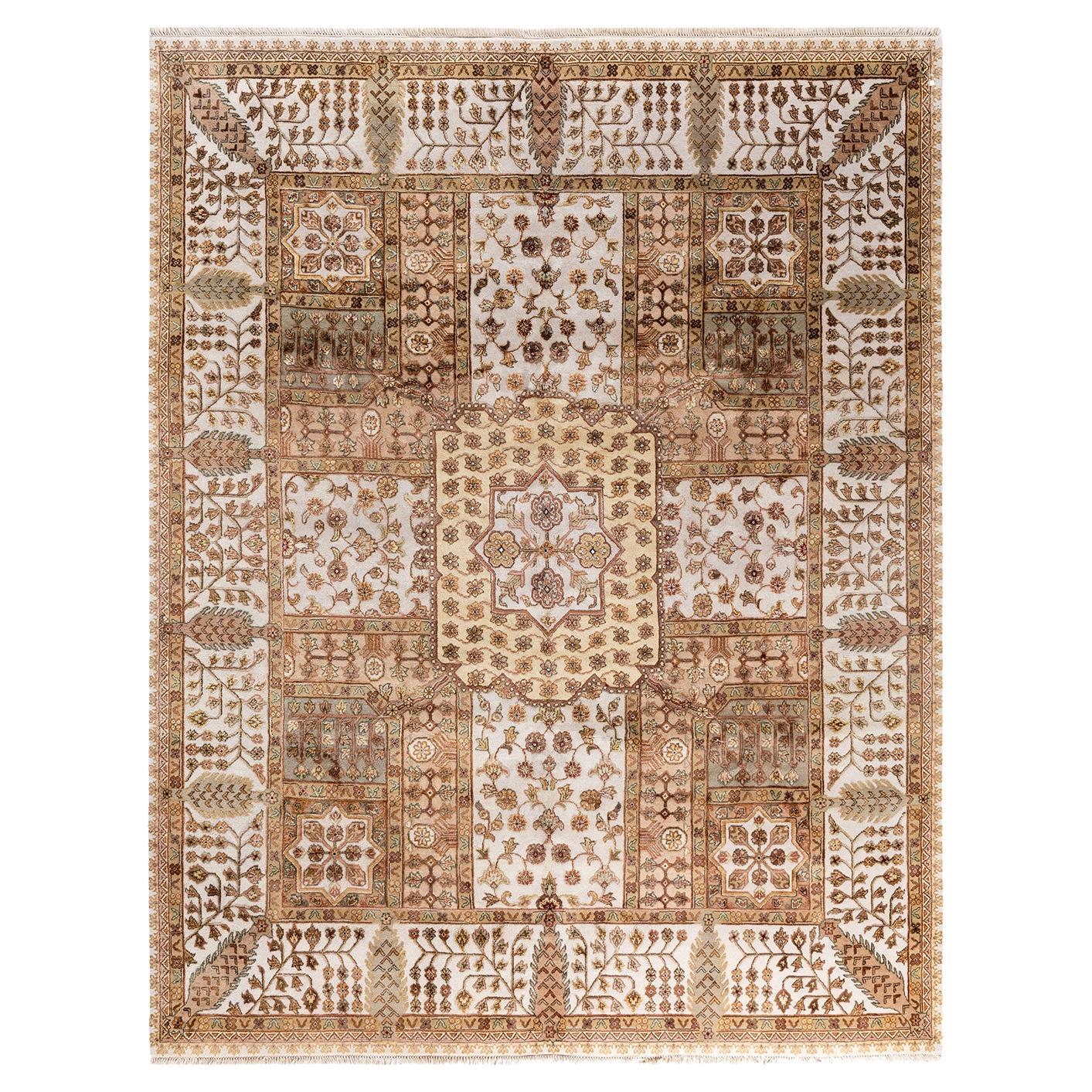 Traditional Tabriz Hand Knotted Floral Wool Beige Area Rug 8' 1" x 10' 2" For Sale