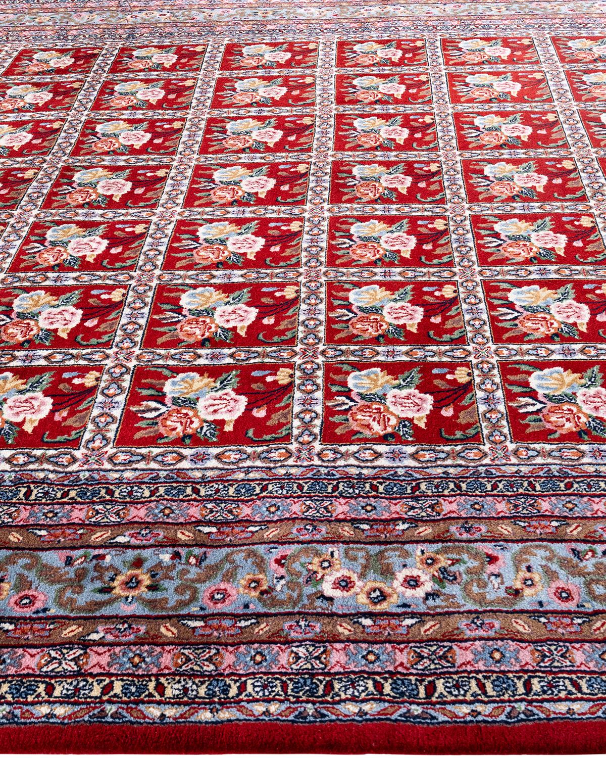 Alfombra Tabriz Tradicional de Lana Floral Anudada a Mano, Rojo 8' 3