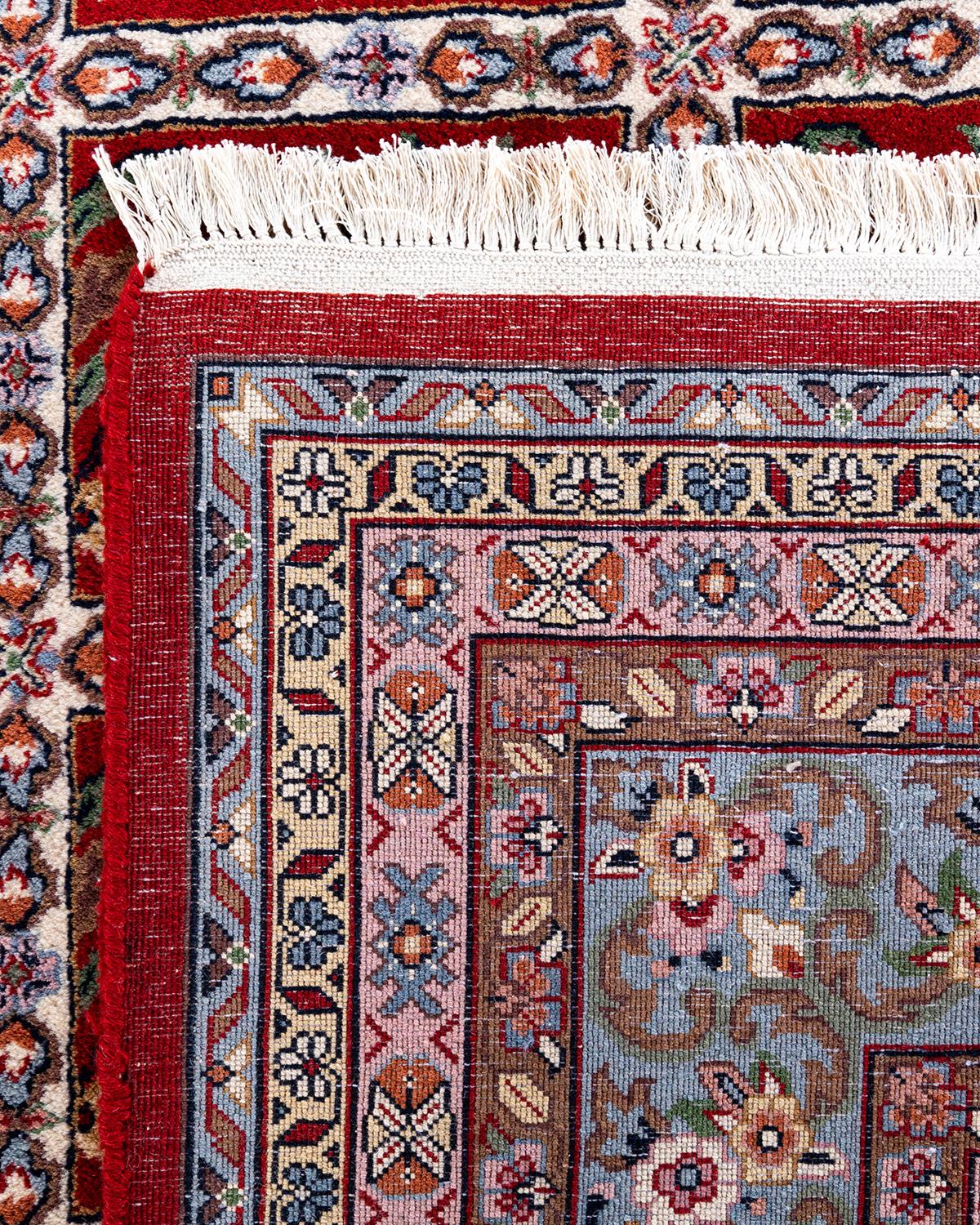 Alfombra Tabriz Tradicional de Lana Floral Anudada a Mano, Rojo 8' 3