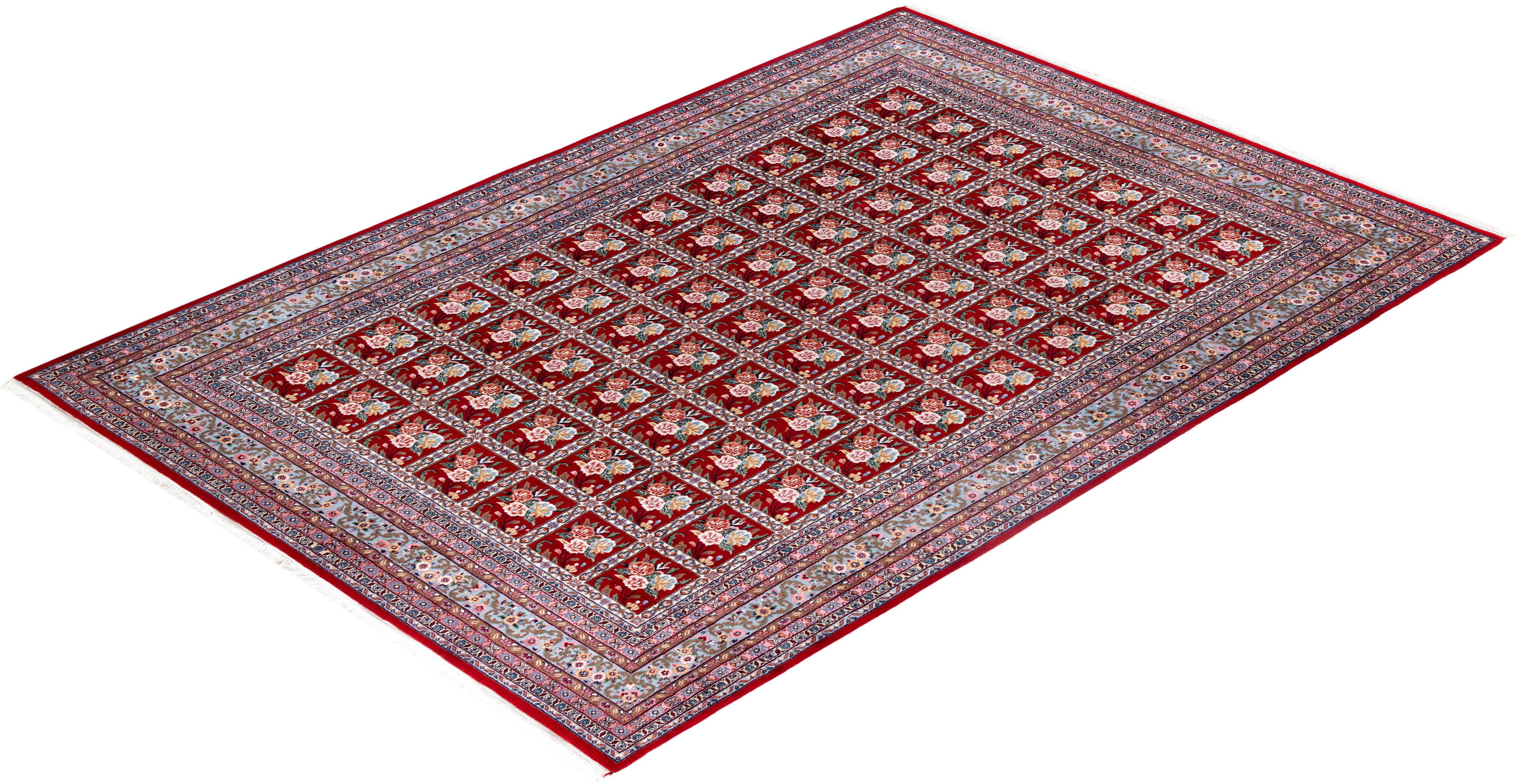 Alfombra Tabriz Tradicional de Lana Floral Anudada a Mano, Rojo 8' 3