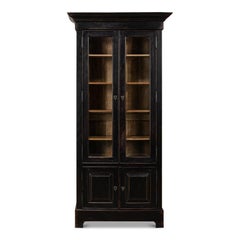 Traditional Tall Bookcase, 80" - Ebonized Walnut with Glass Display Doors