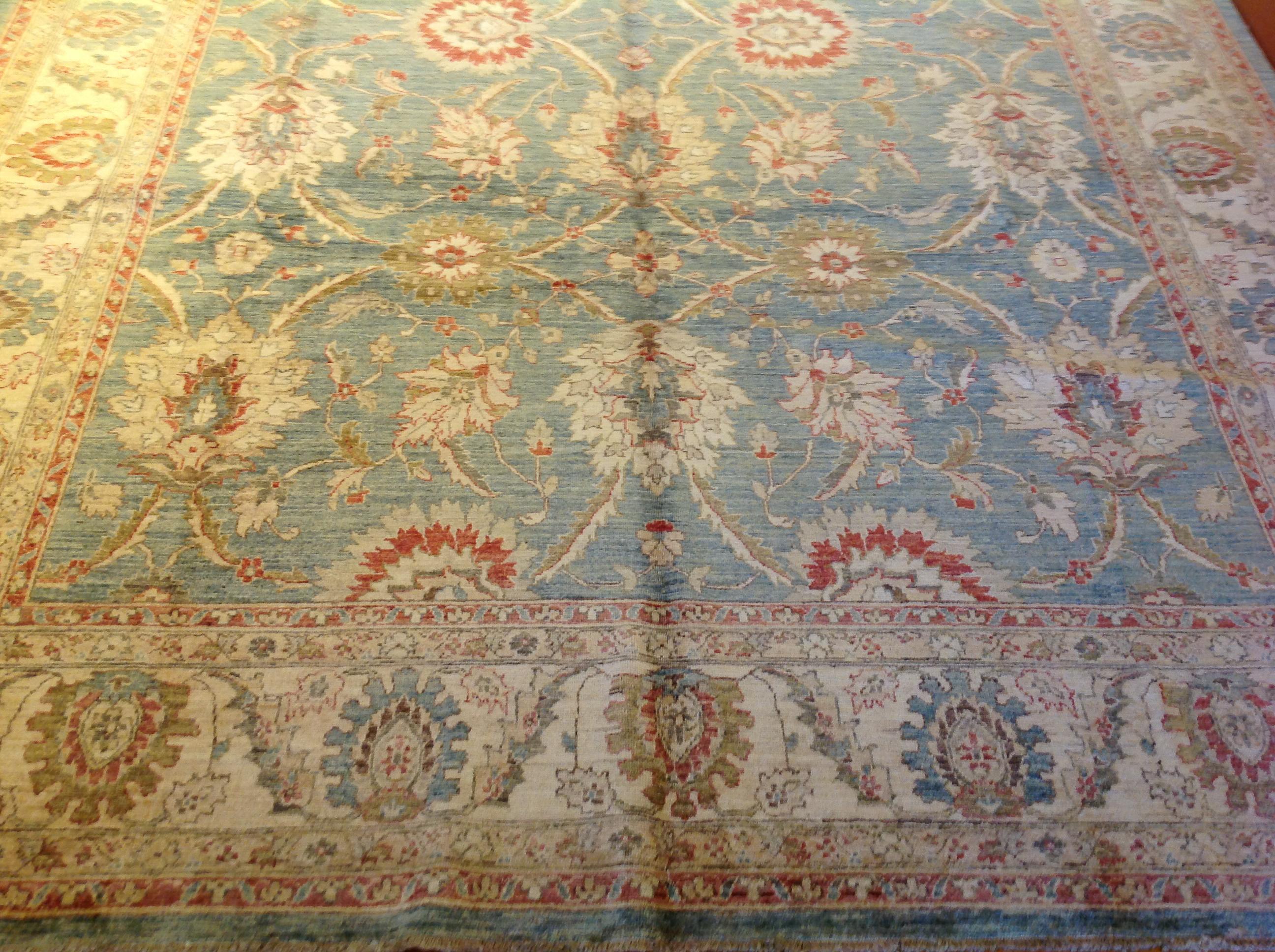 Hand-Knotted Traditional Teal Pakistani Area Rug For Sale
