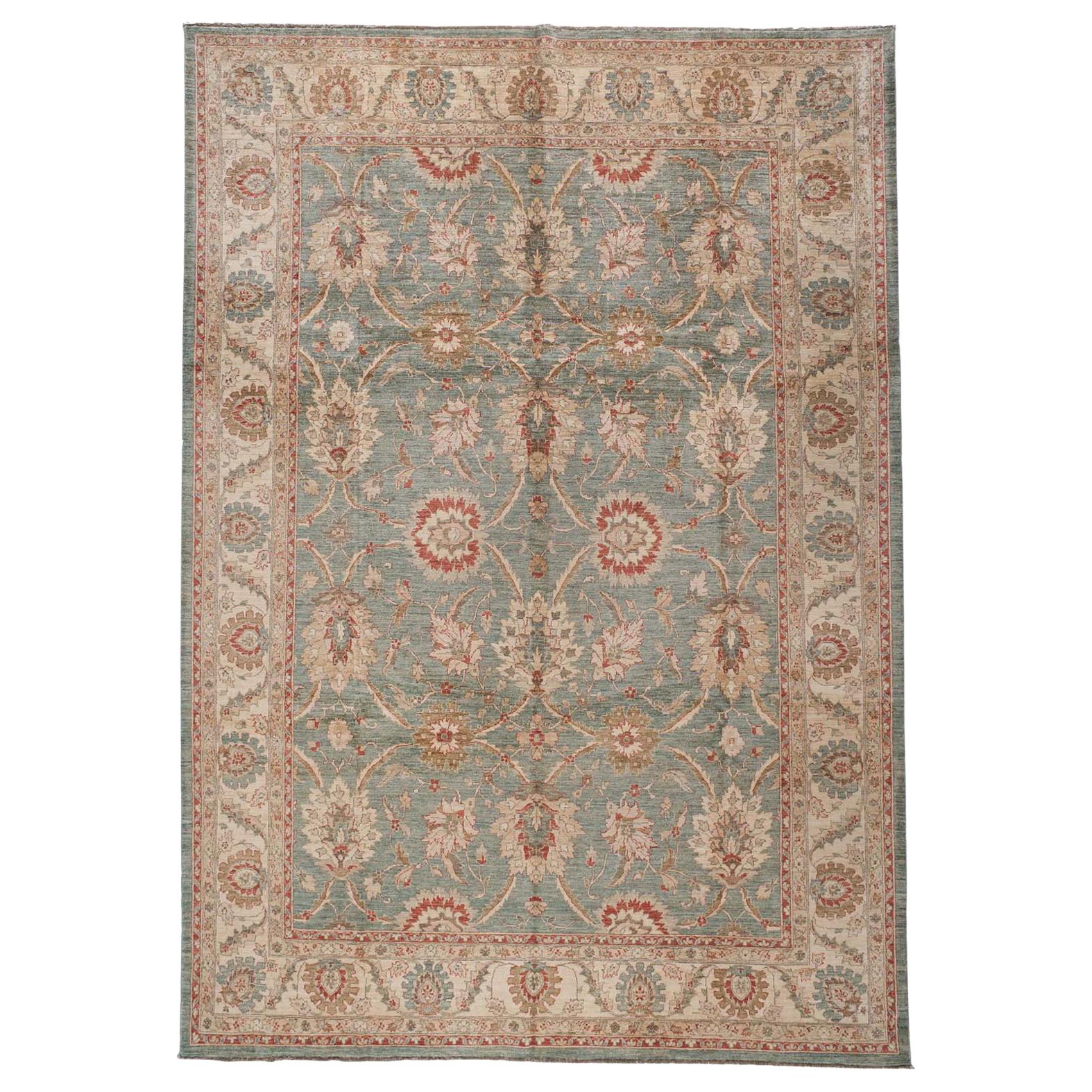 Traditional Teal Pakistani Area Rug For Sale