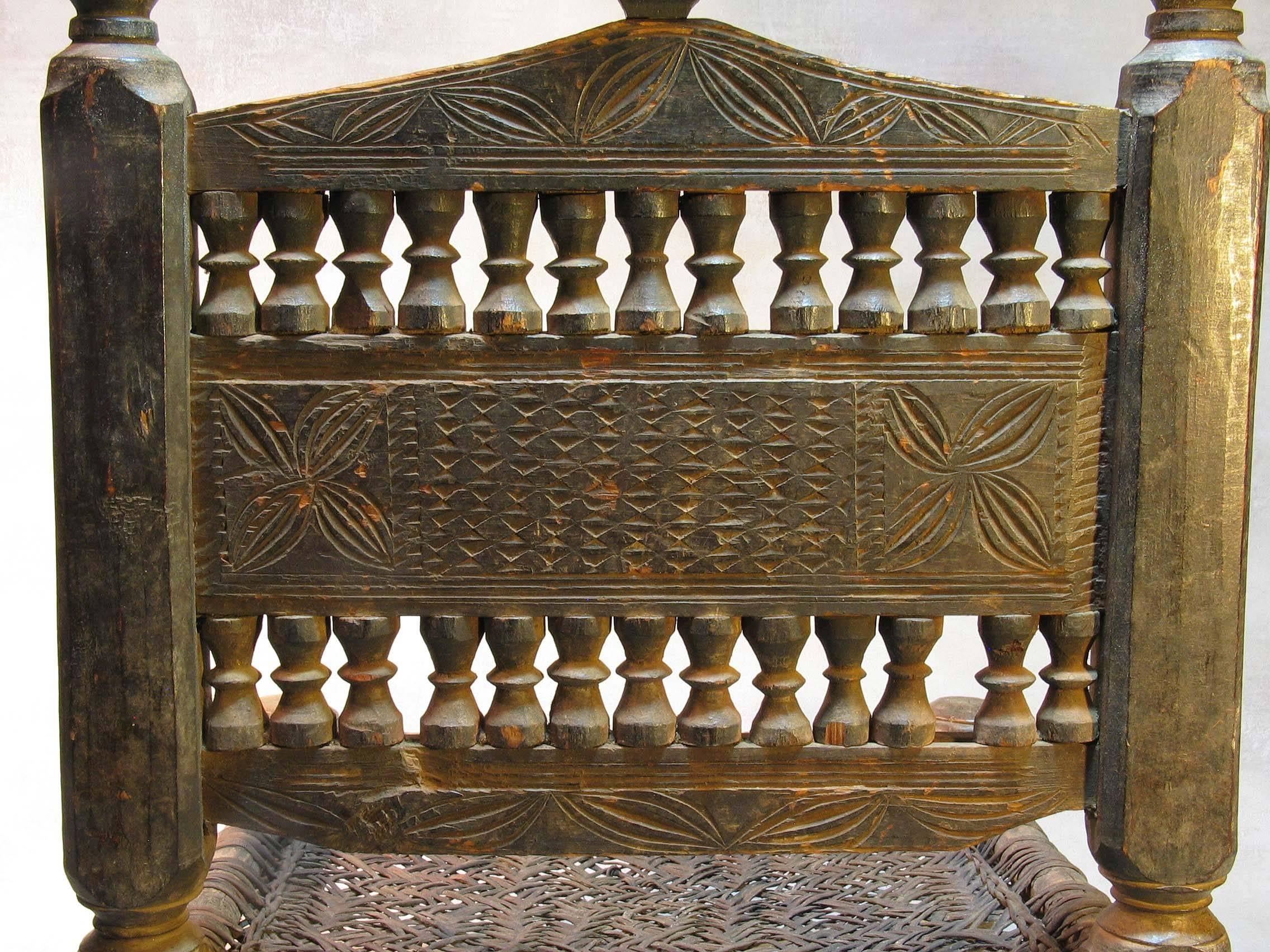 Hand-Carved Traditional Tribal Chair of the Swat Valley, Northern Pakistan, 19th Century For Sale