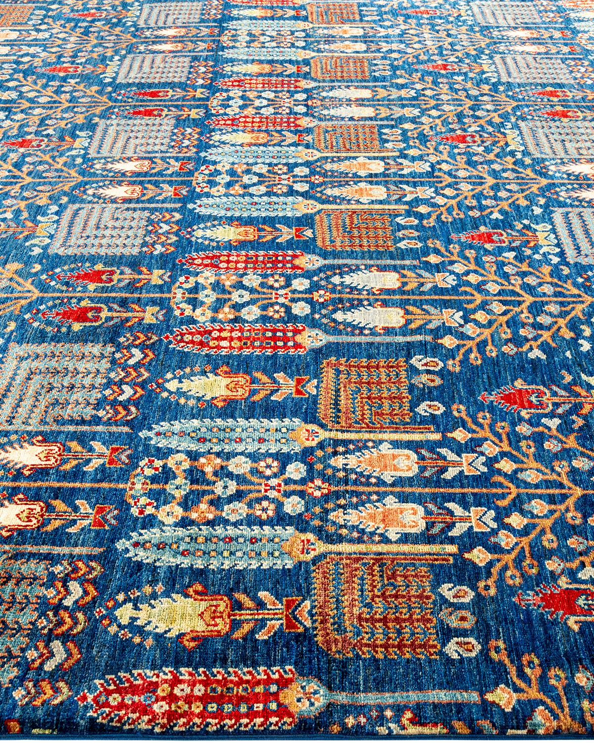 Traditional Tribal Hand Knotted Wool Blue Area Rug In New Condition For Sale In Norwalk, CT