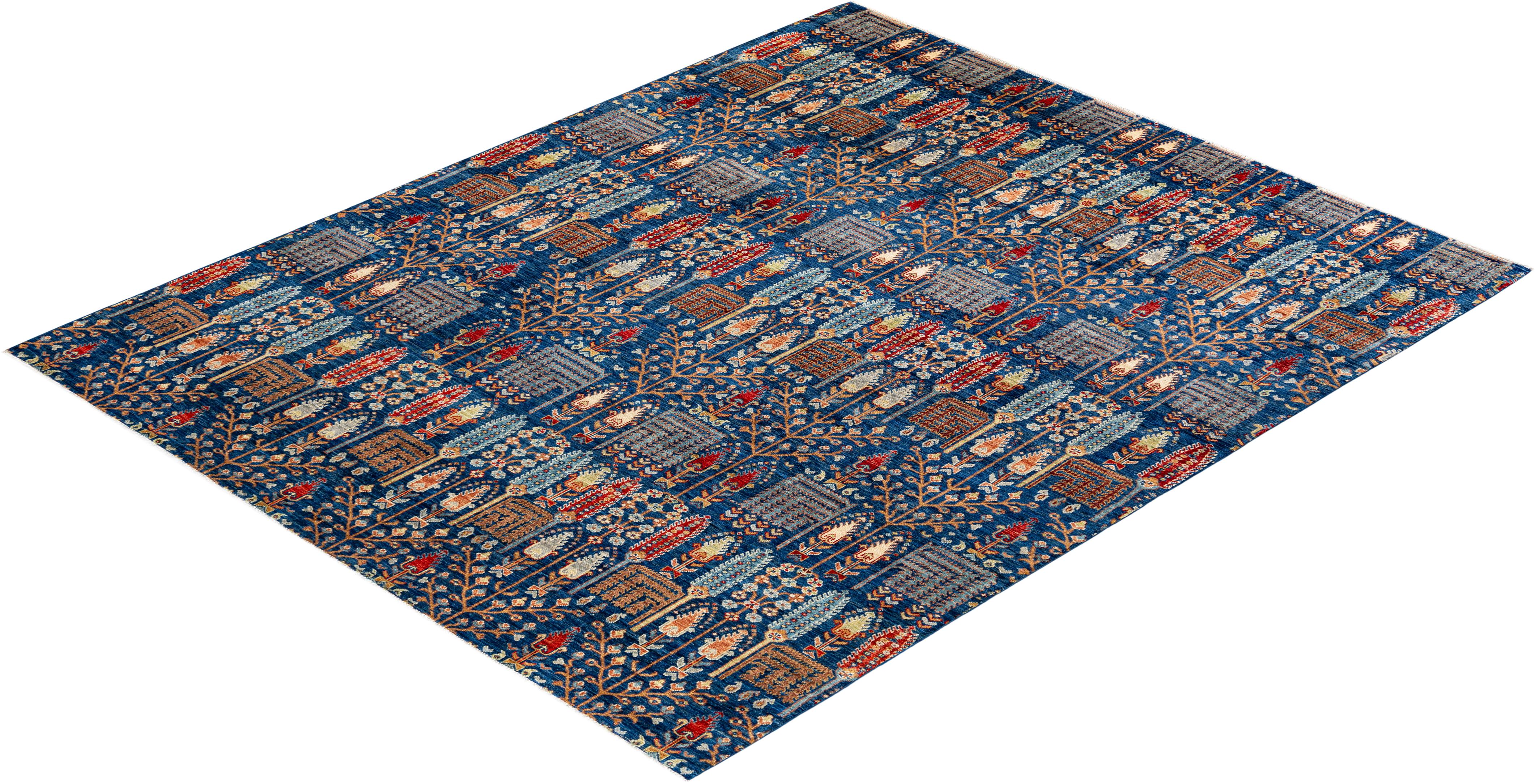 Traditional Tribal Hand Knotted Wool Blue Area Rug For Sale 3