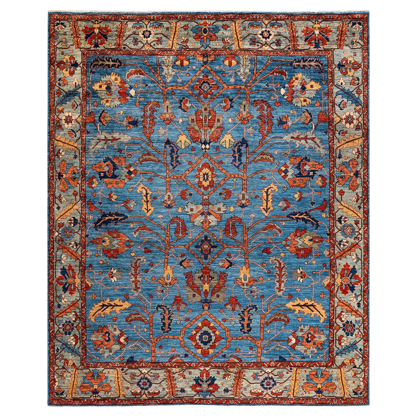Traditional Tribal Hand Knotted Wool Blue Area Rug For Sale at 1stDibs