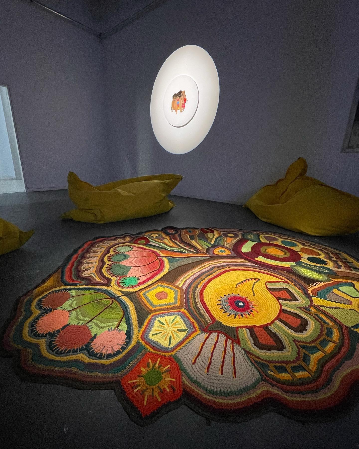 Category: Rugs, Carpets, Decoration
Dimensions: 1.95m x 1.65m
Thickness: 0.015m
Weight: 6.5kg
Material: recycled used clothing, 100% cotton 
The technique combines crochet, embroidery, and quilting

MADE TO ORDER
Get in touch for trade pricing,