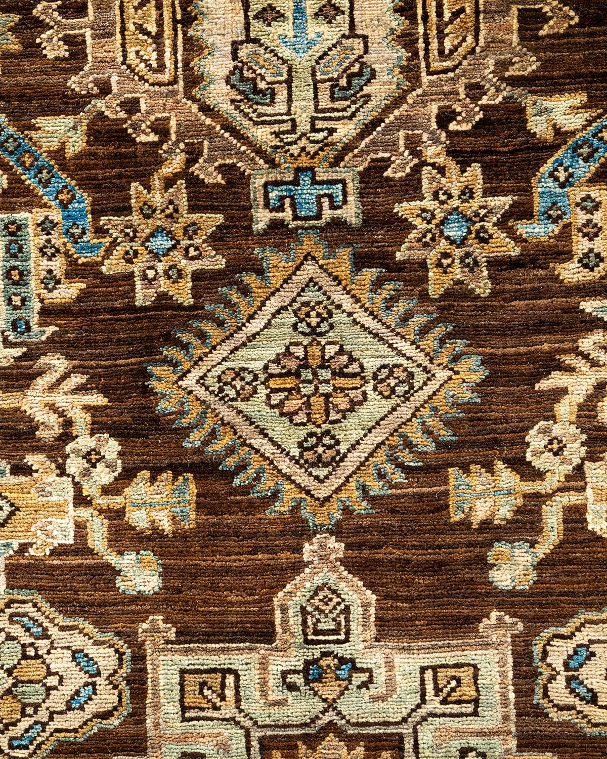 Pakistani Traditional Tribal Hand Knotted Wool Brown Area Rug For Sale