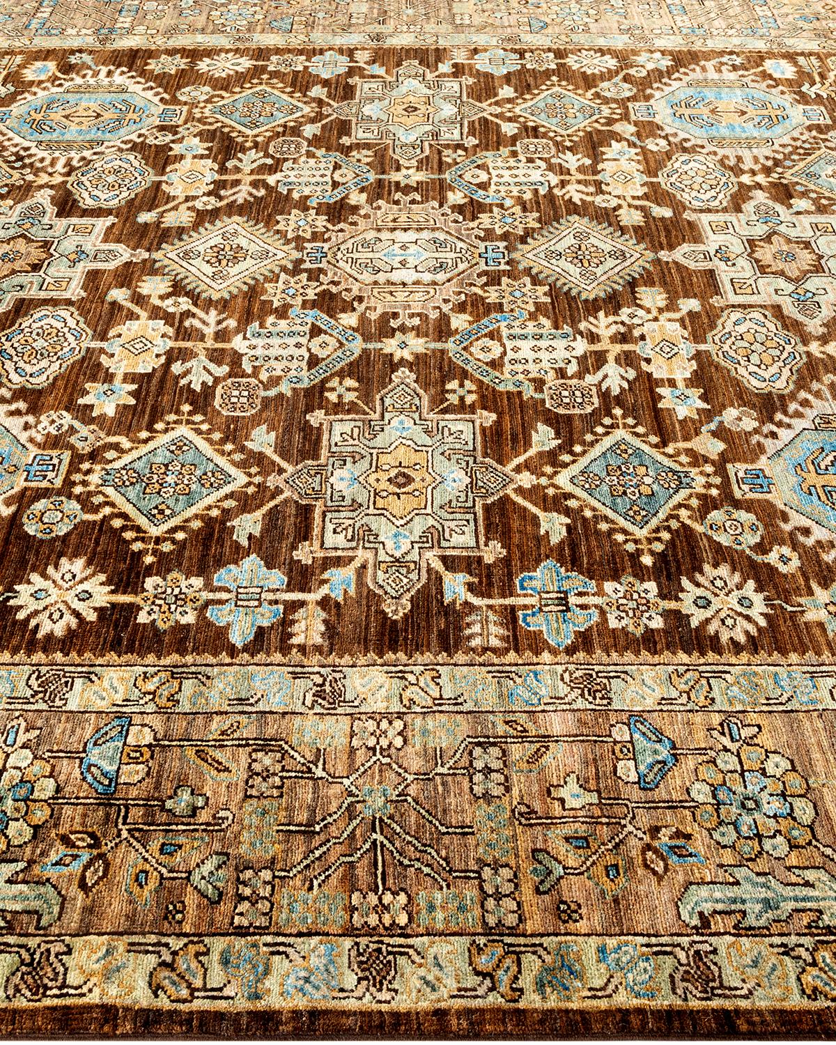 Traditional Tribal Hand Knotted Wool Brown Area Rug In New Condition For Sale In Norwalk, CT