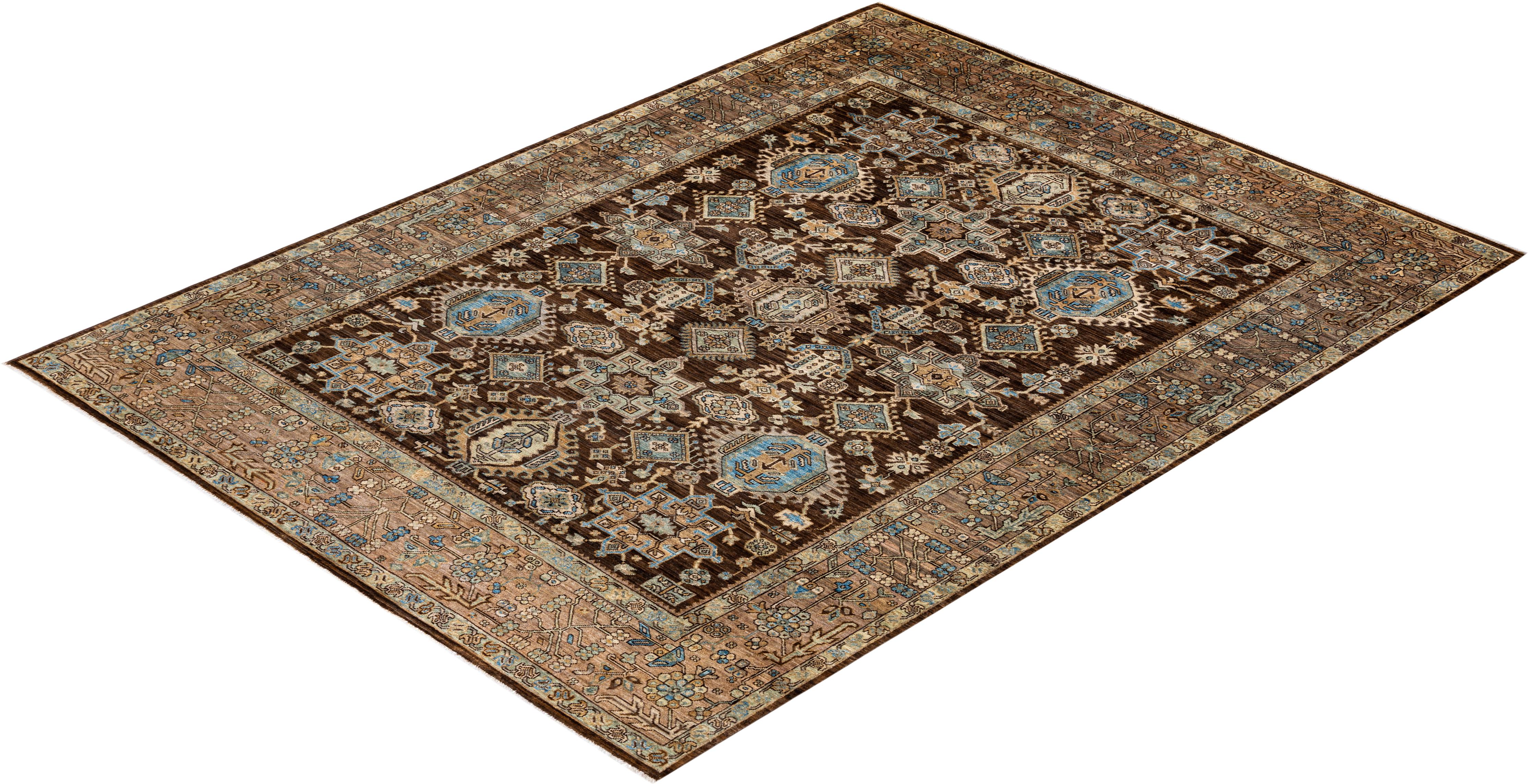 Traditional Tribal Hand Knotted Wool Brown Area Rug 3