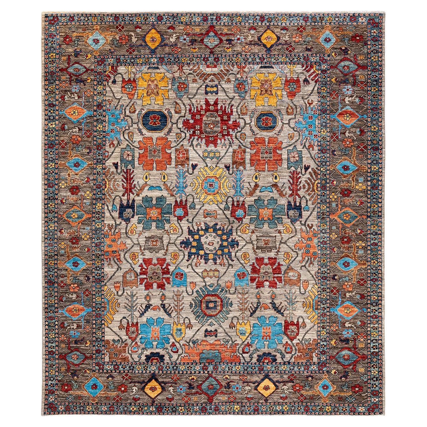 Traditional Tribal Hand Knotted Wool Brown Area Rug For Sale