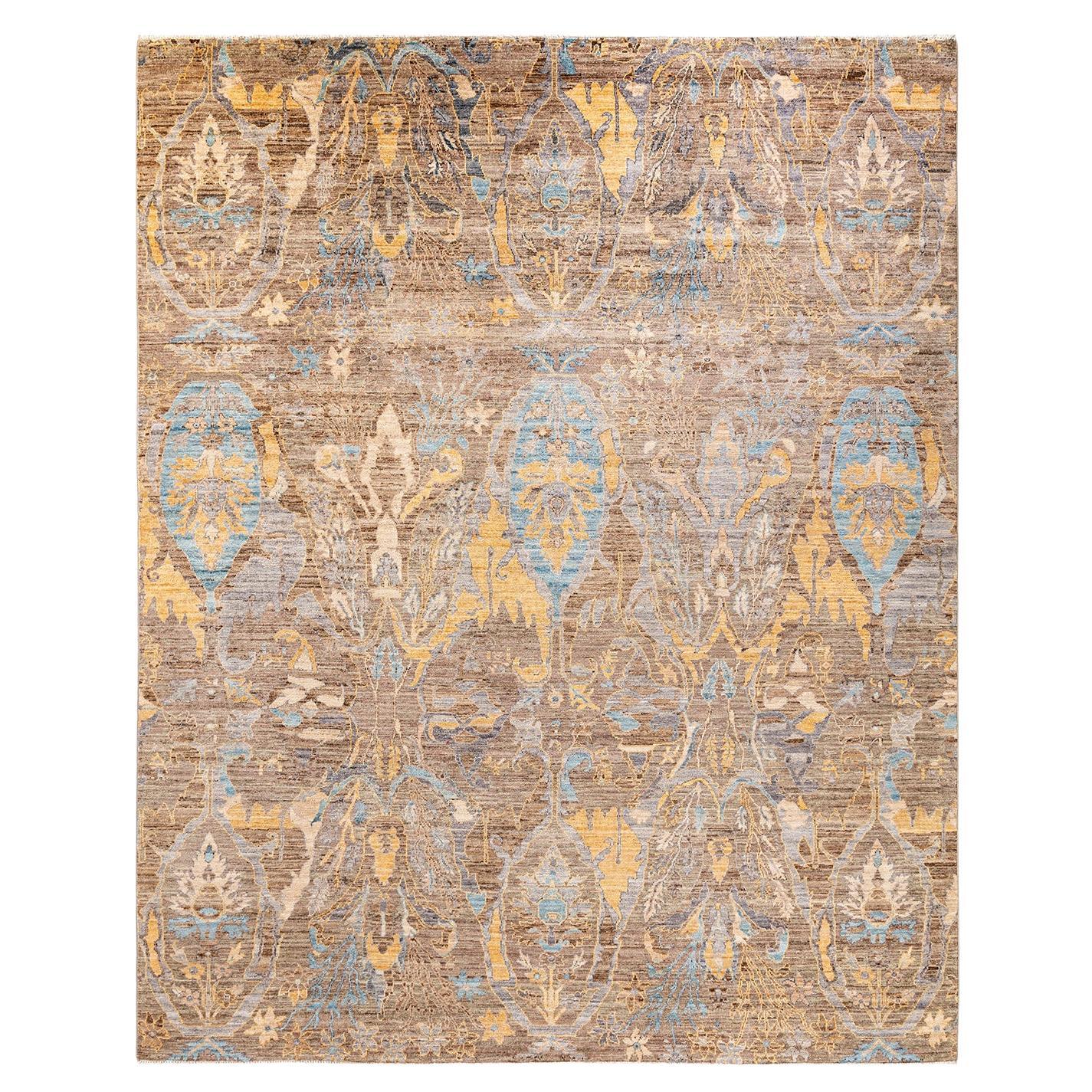 Traditional Tribal Hand Knotted Wool Brown Area Rug For Sale